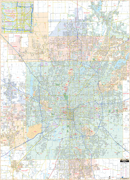 Indianapolis, In Wall Map - Large Laminated