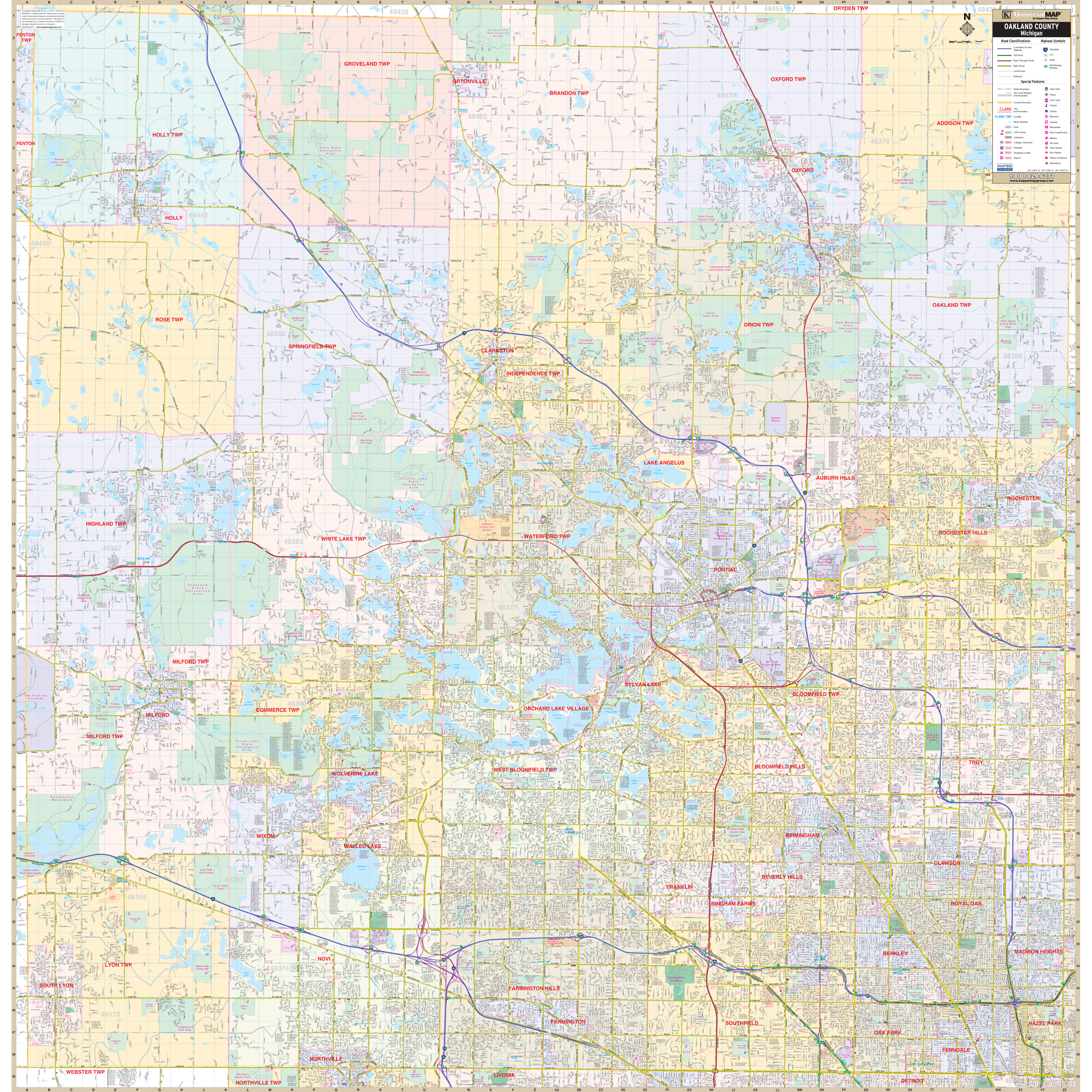 Oakland Co, Mi Wall Map - Large Laminated