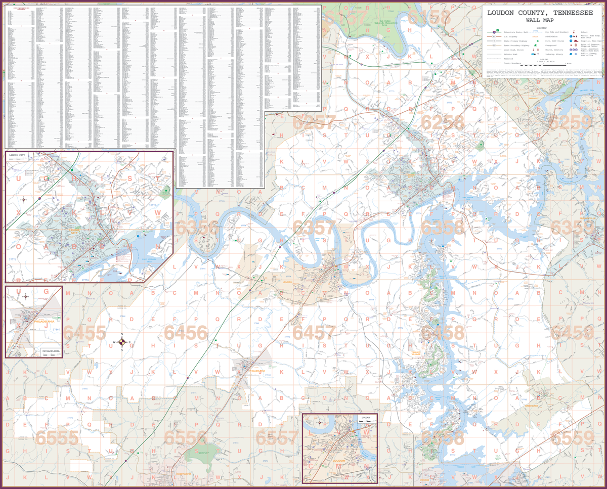 Loudon County, Tn Wall Map - Large Laminated