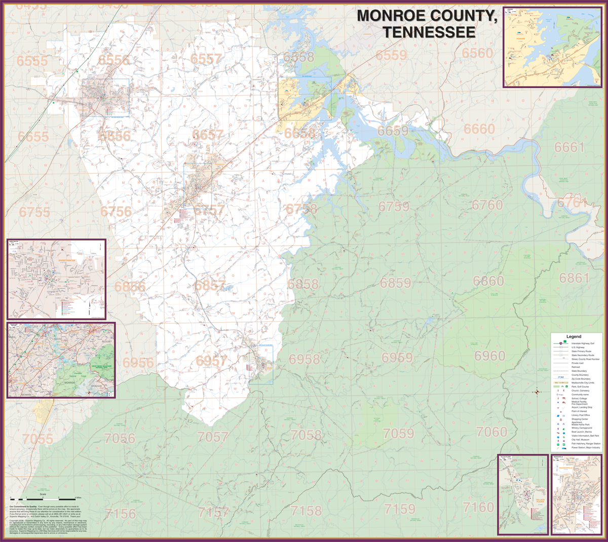 Monroe County, Tn Wall Map - Large Laminated