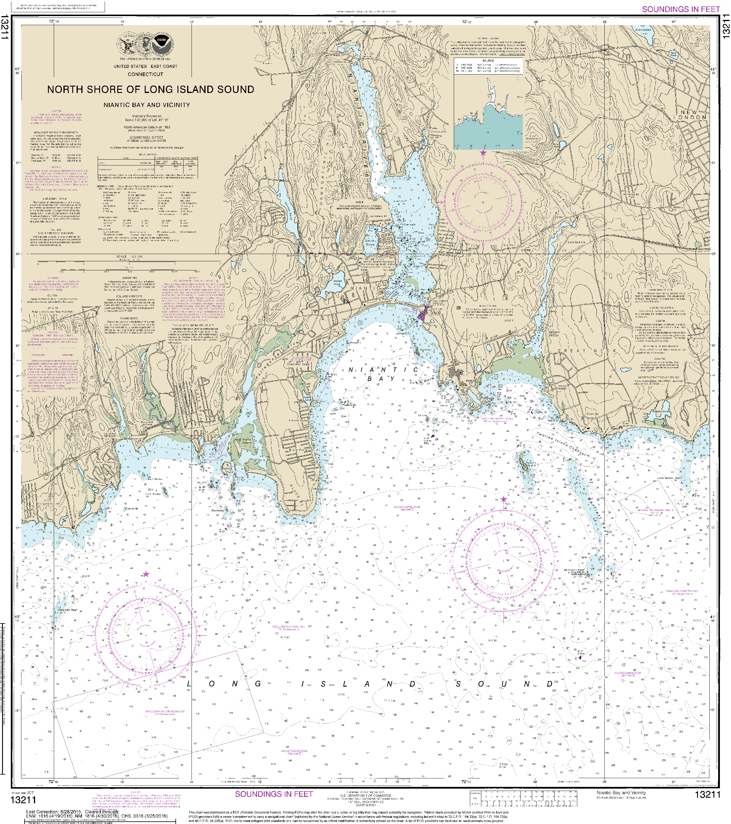 NOAA Nautical Chart 13211: North Shore of Long Island Sound Niantic Bay and Vicinity