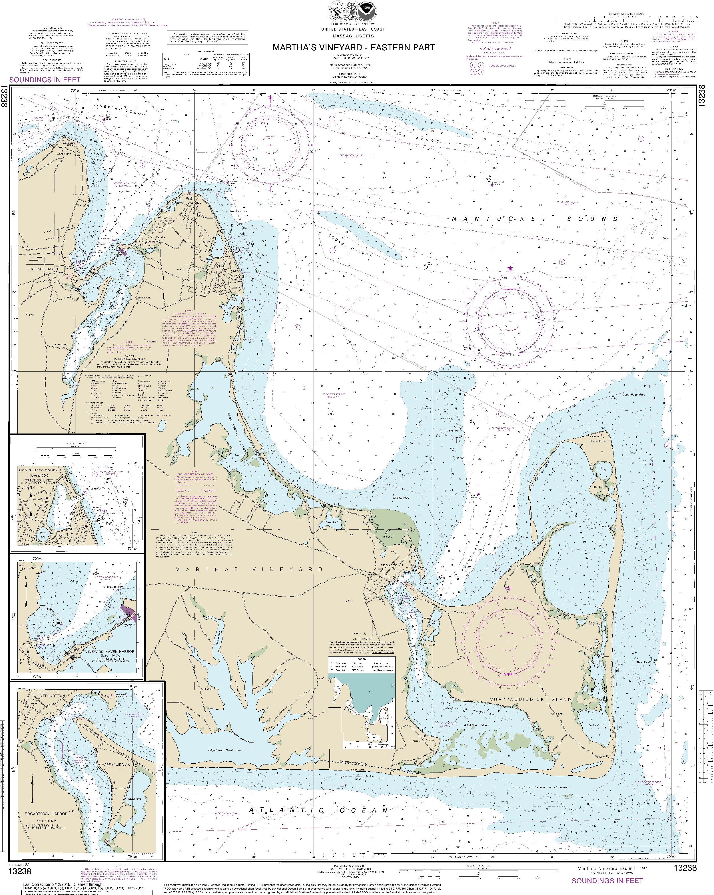 NOAA Nautical Chart 13238: Martha's Vineyard Eastern Part;Oak Bluffs Harbor;Vineyard Haven Harbor;Edgartown Harbor