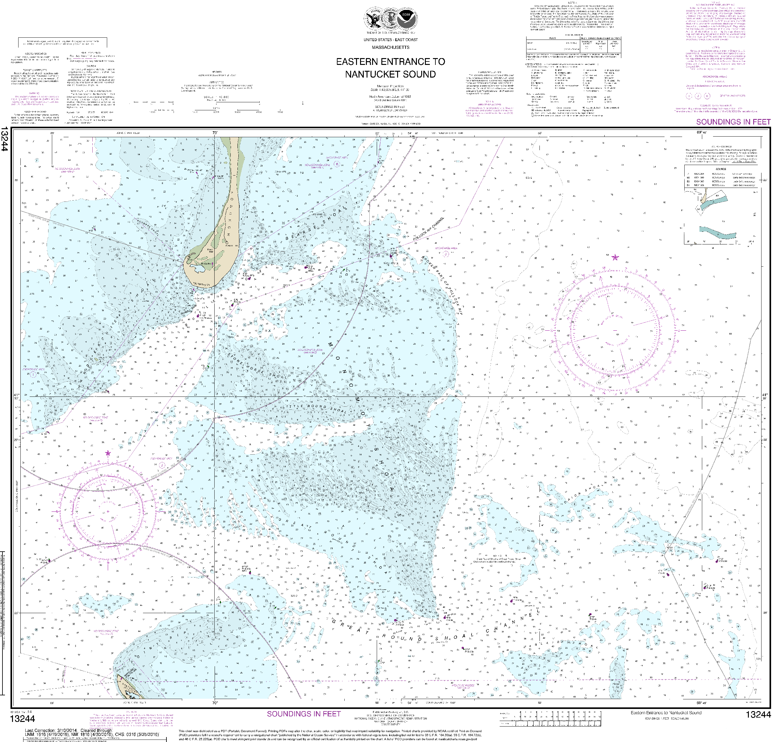 NOAA Nautical Chart 13244: Eastern Entrance to Nantucket Sound