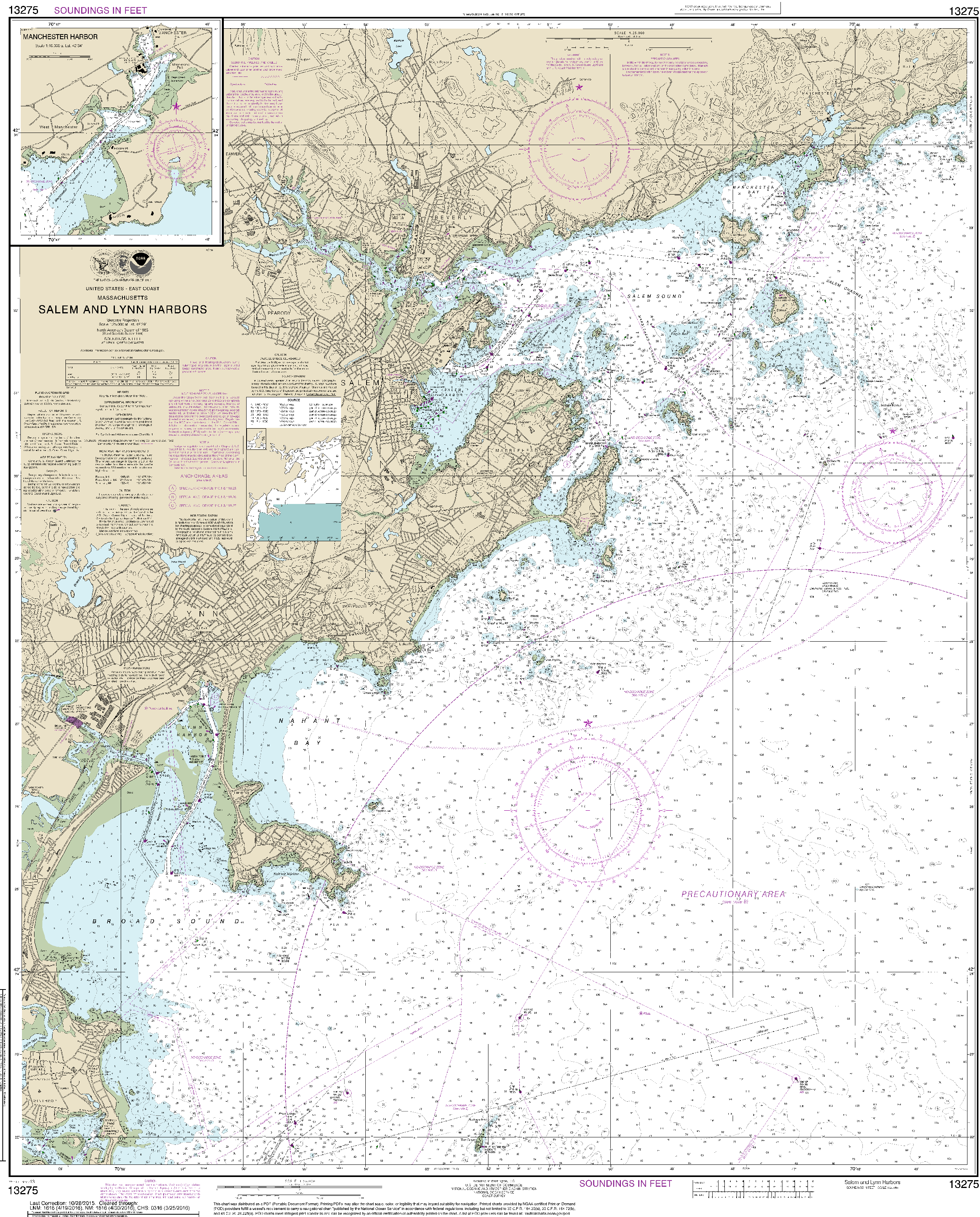 NOAA Nautical Chart 13275: Salem and Lynn Harbors; Manchester Harbor