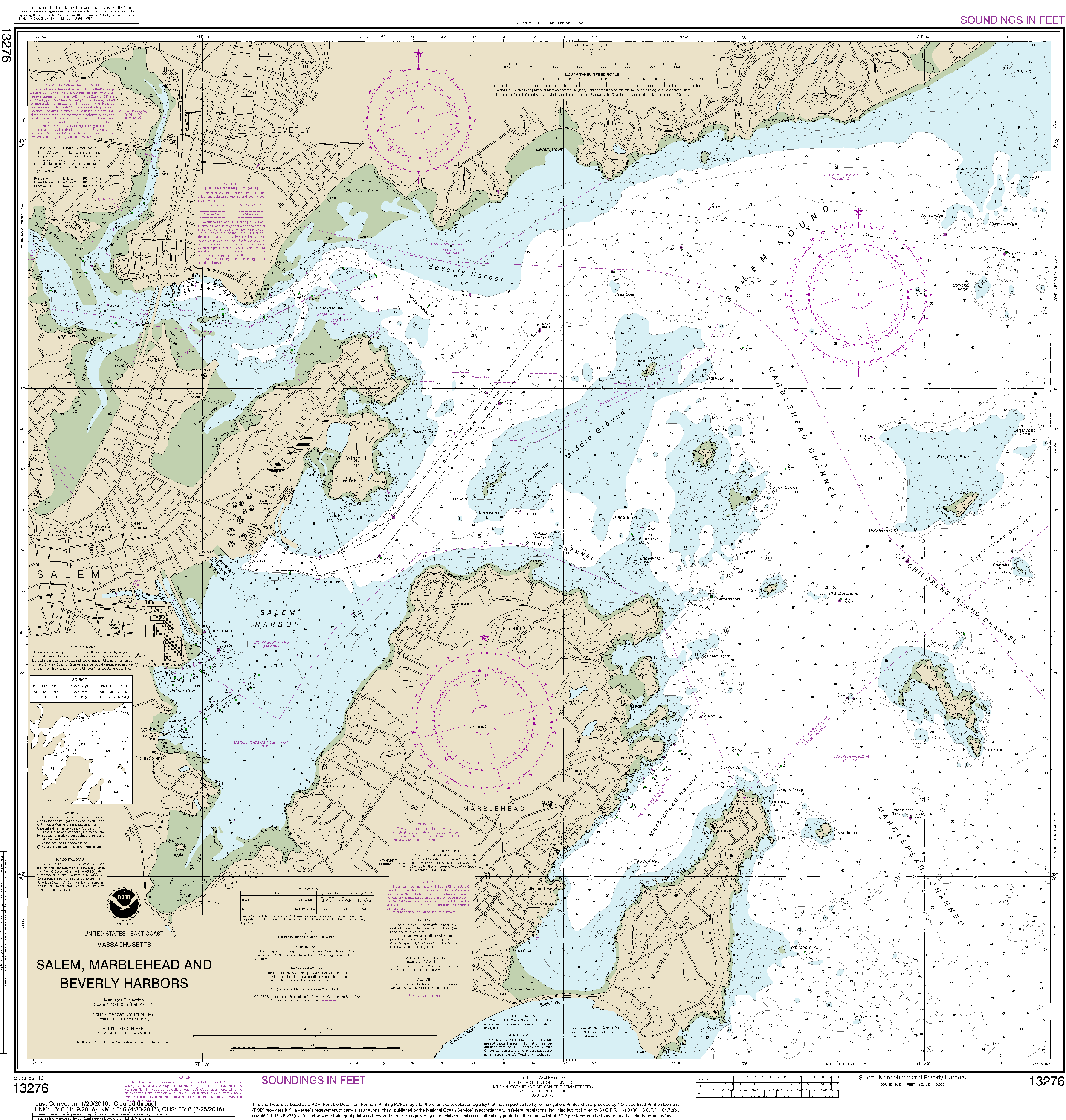 NOAA Nautical Chart 13276: Salem, Marblehead and Beverly Harbors