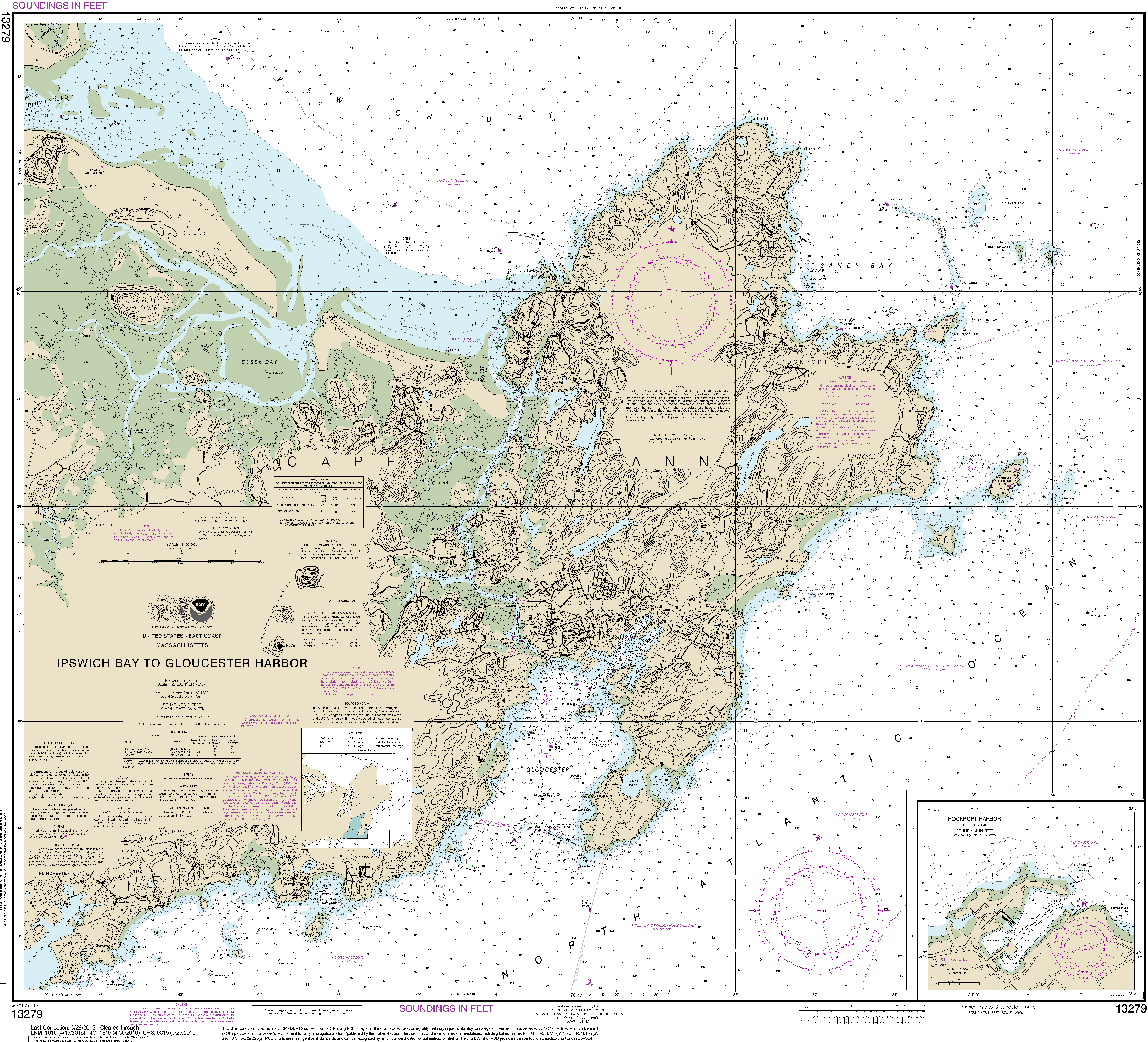 NOAA Nautical Chart 13279: Ipswich Bay to Gloucester Harbor; Rockport Harbor