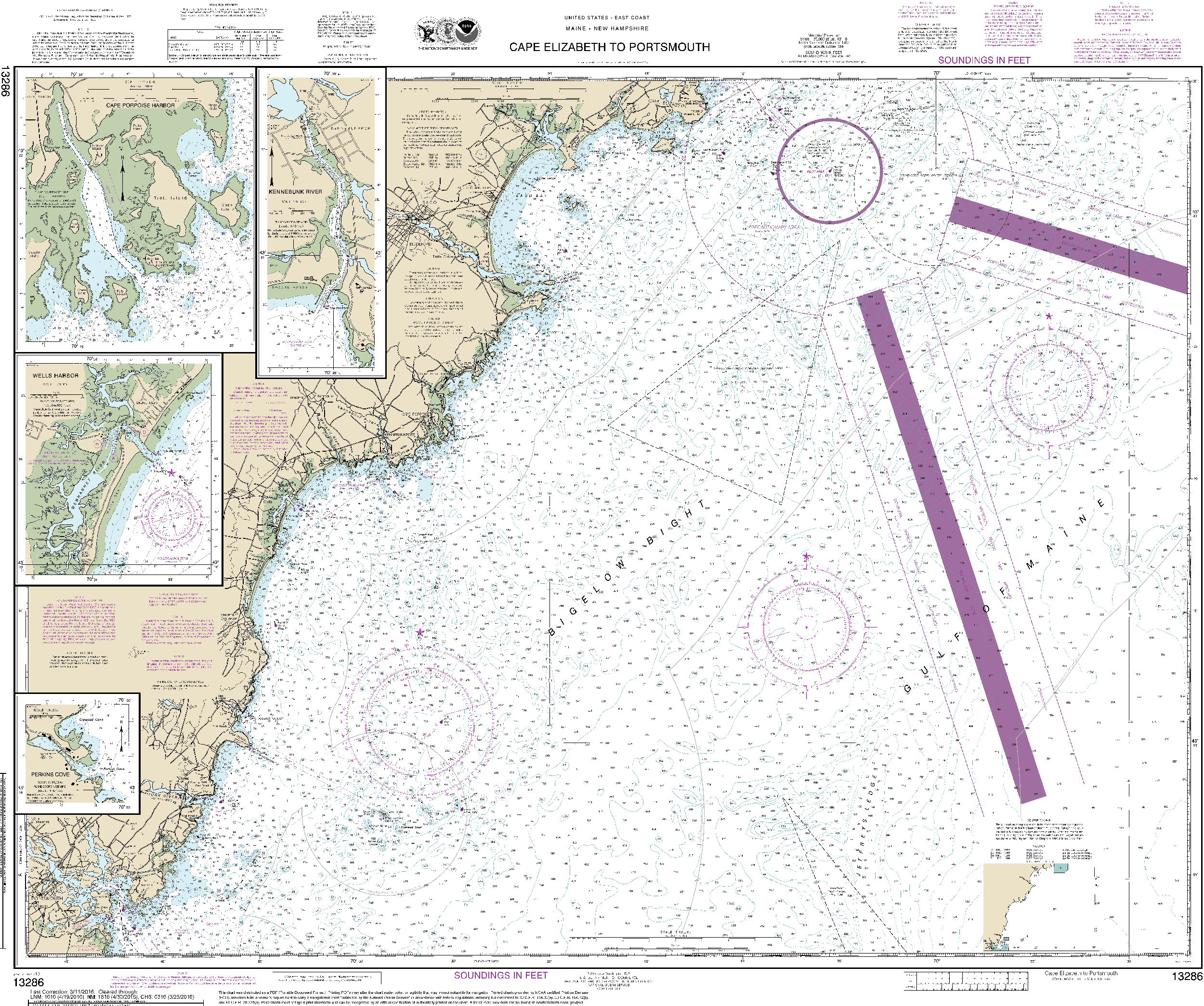 NOAA Nautical Chart 13286: Cape Elizabeth to Portsmouth; Cape Porpoise Harbor; Wells Harbor; Kennebunk River; Perkins Cove