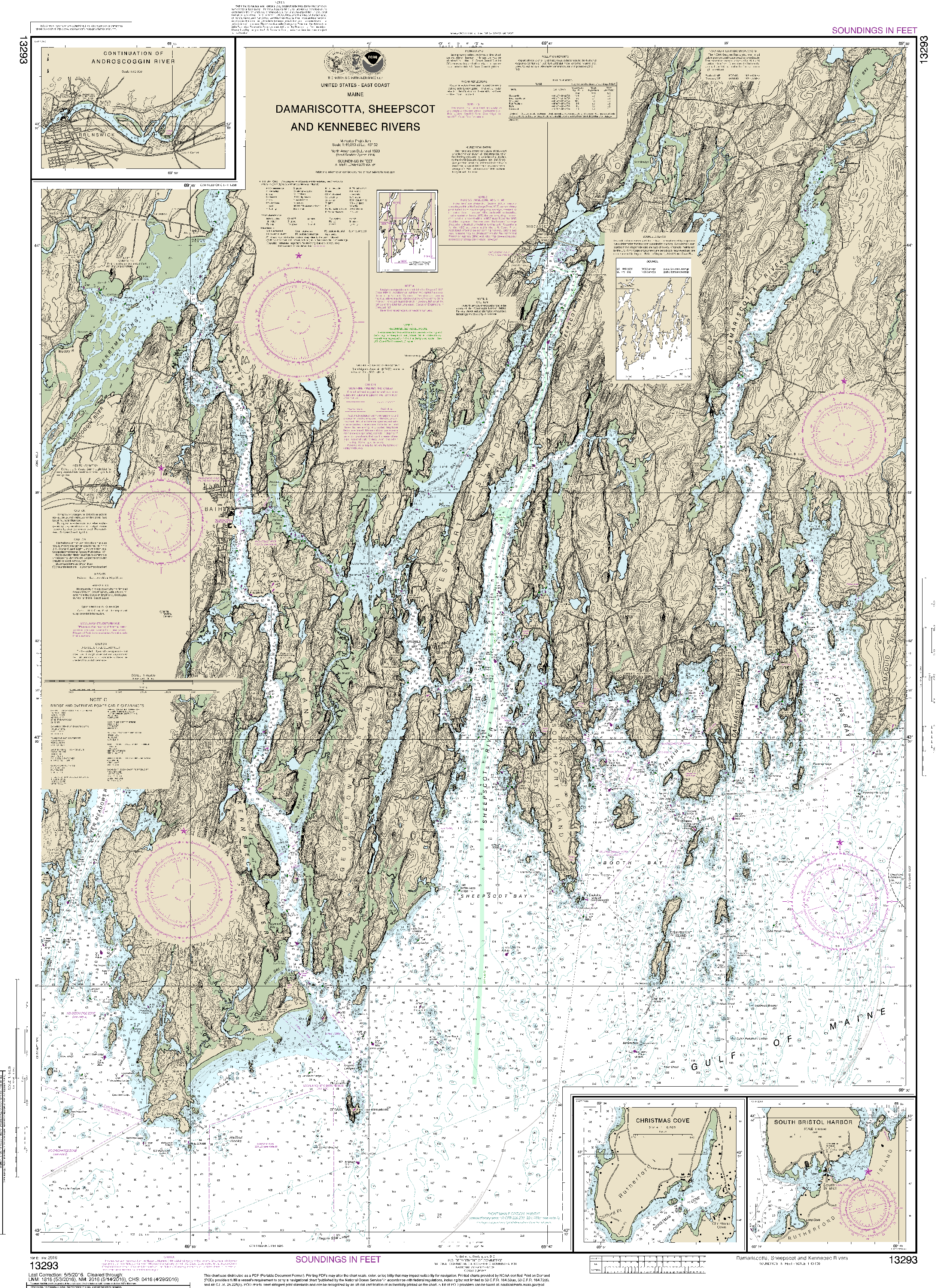 NOAA Nautical Chart 13293: Damariscotta, Sheepscot and Kennebec Rivers;South Bristol Harbor;Christmas Cove