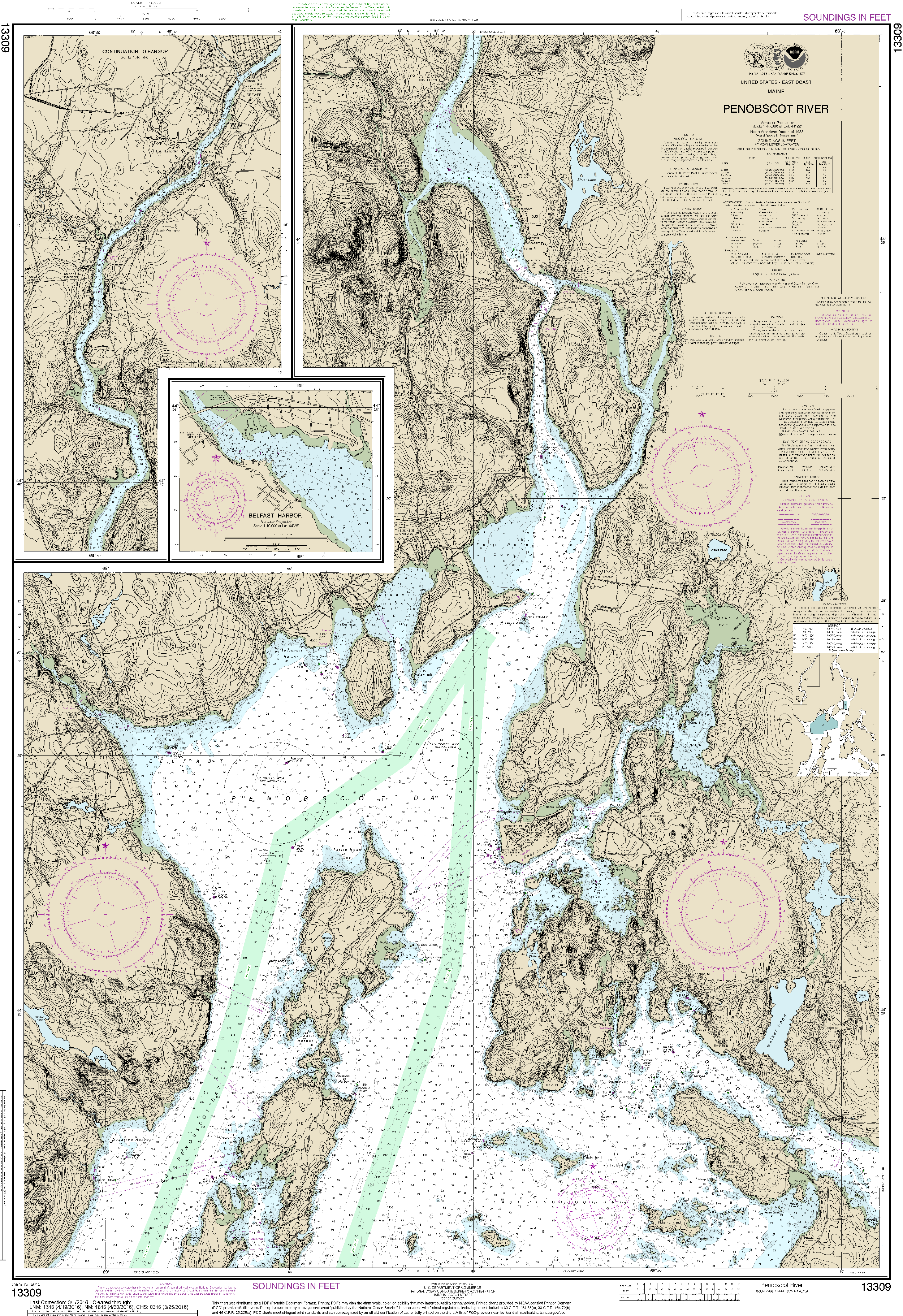 NOAA Nautical Chart 13309: Penobscot River;Belfast Harbor
