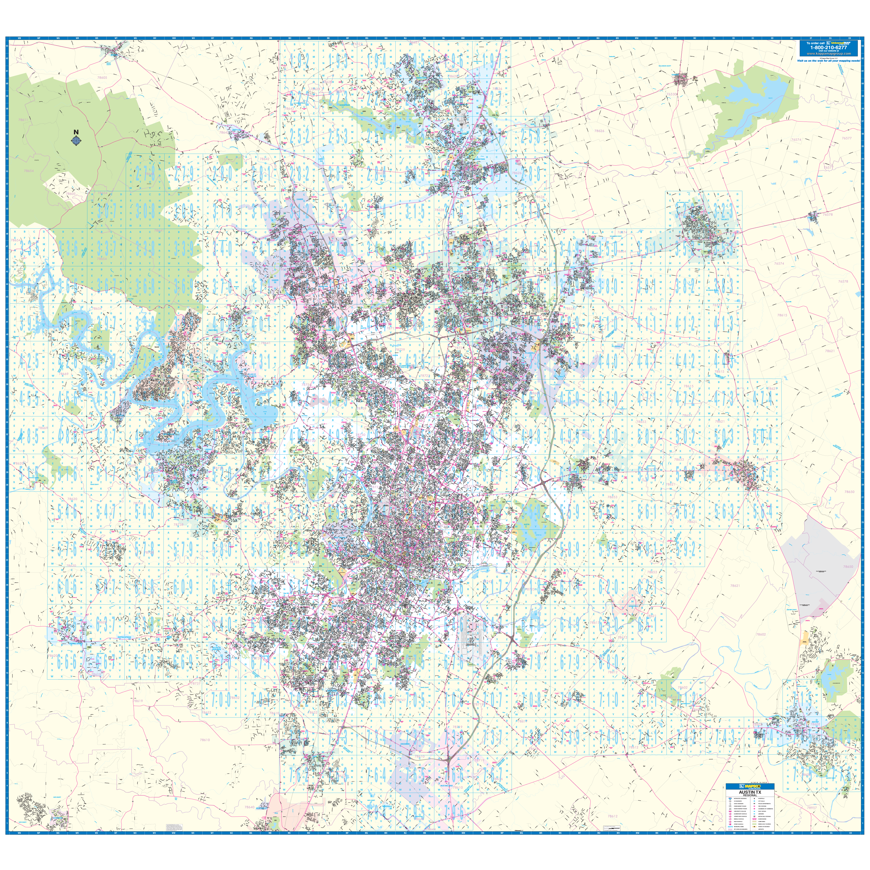 Austin Vicinity Large Version, Tx Wall Map - Large Laminated