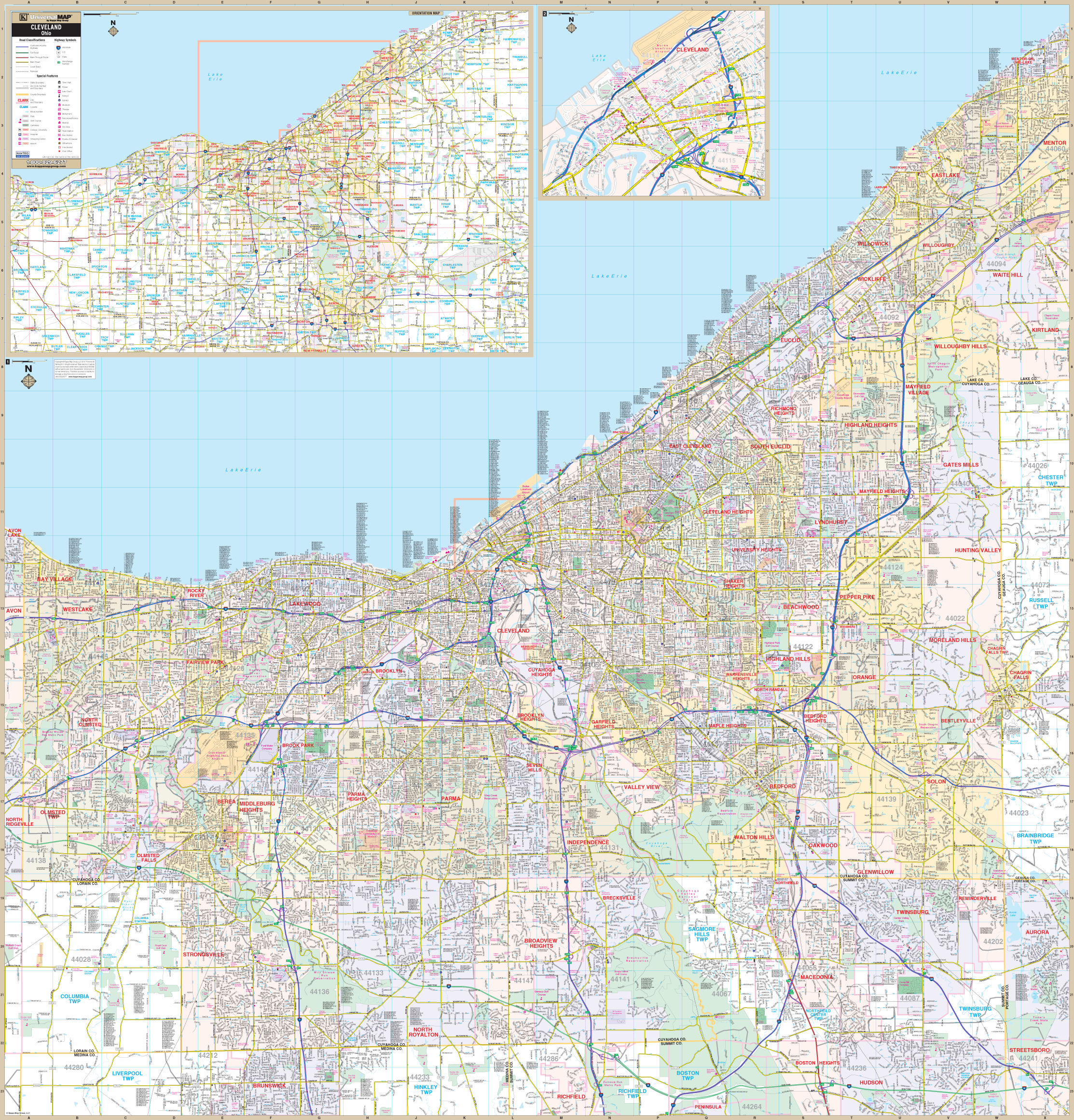 Cleveland Cuyahoga Co, Oh Wall Map - Large Laminated