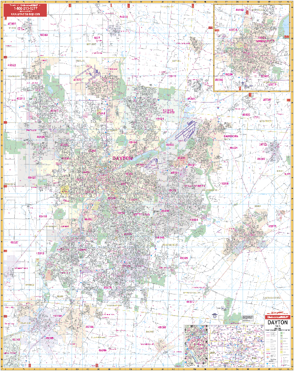 Close Up Of Dayton, Oh Wall Map - Large Laminated