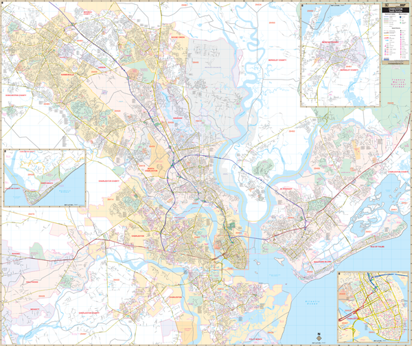 Charleston, Sc Wall Map - Large Laminated