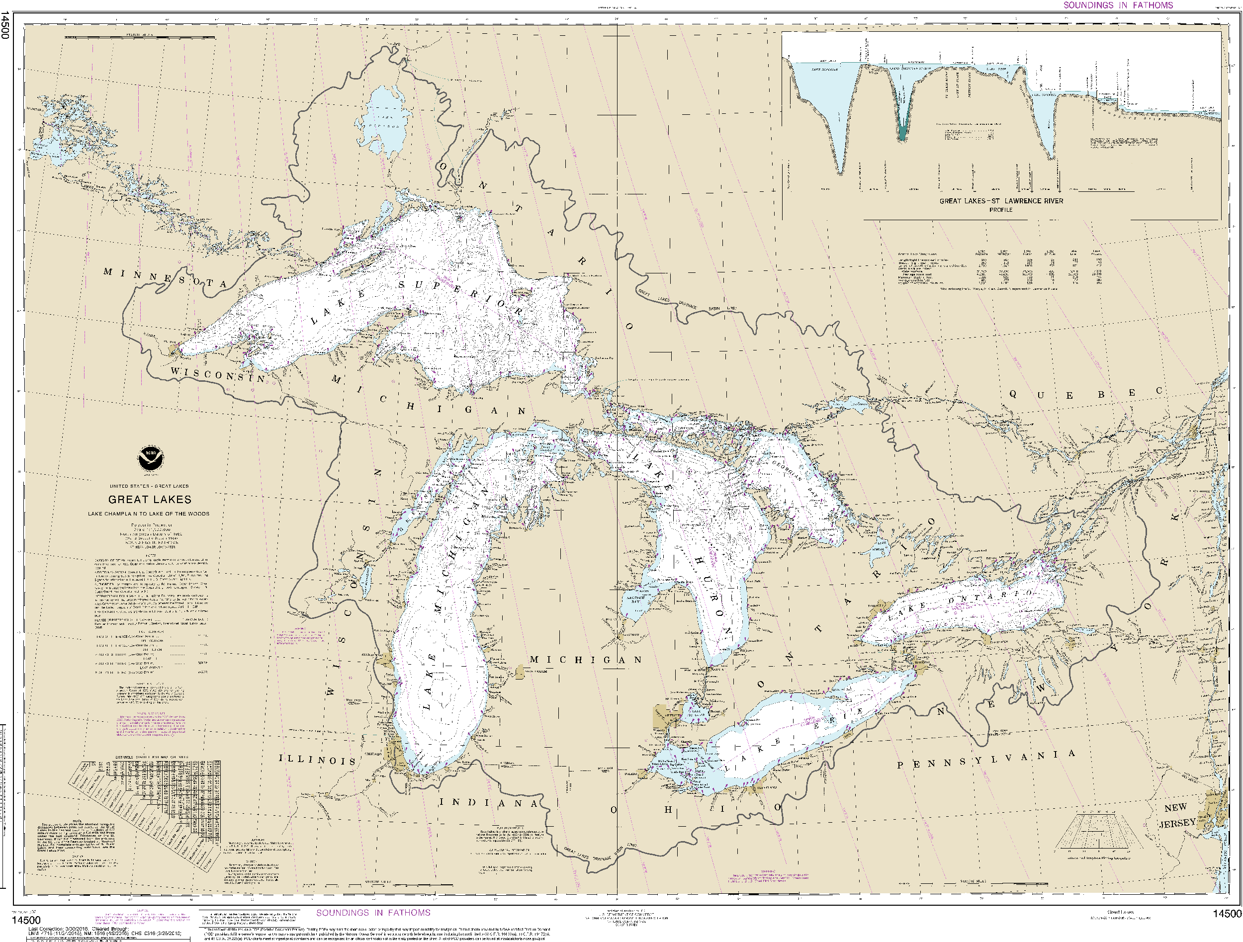 NOAA Nautical Chart 14500: Great Lakes, Lake Champlain to Lake of the Woods