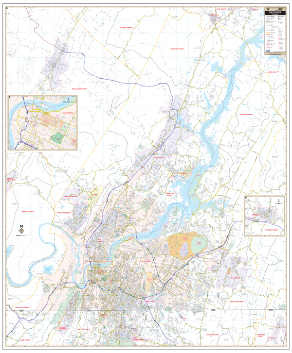 Chattanooga Hamilton Co, Tn Wall Map - Large Laminated