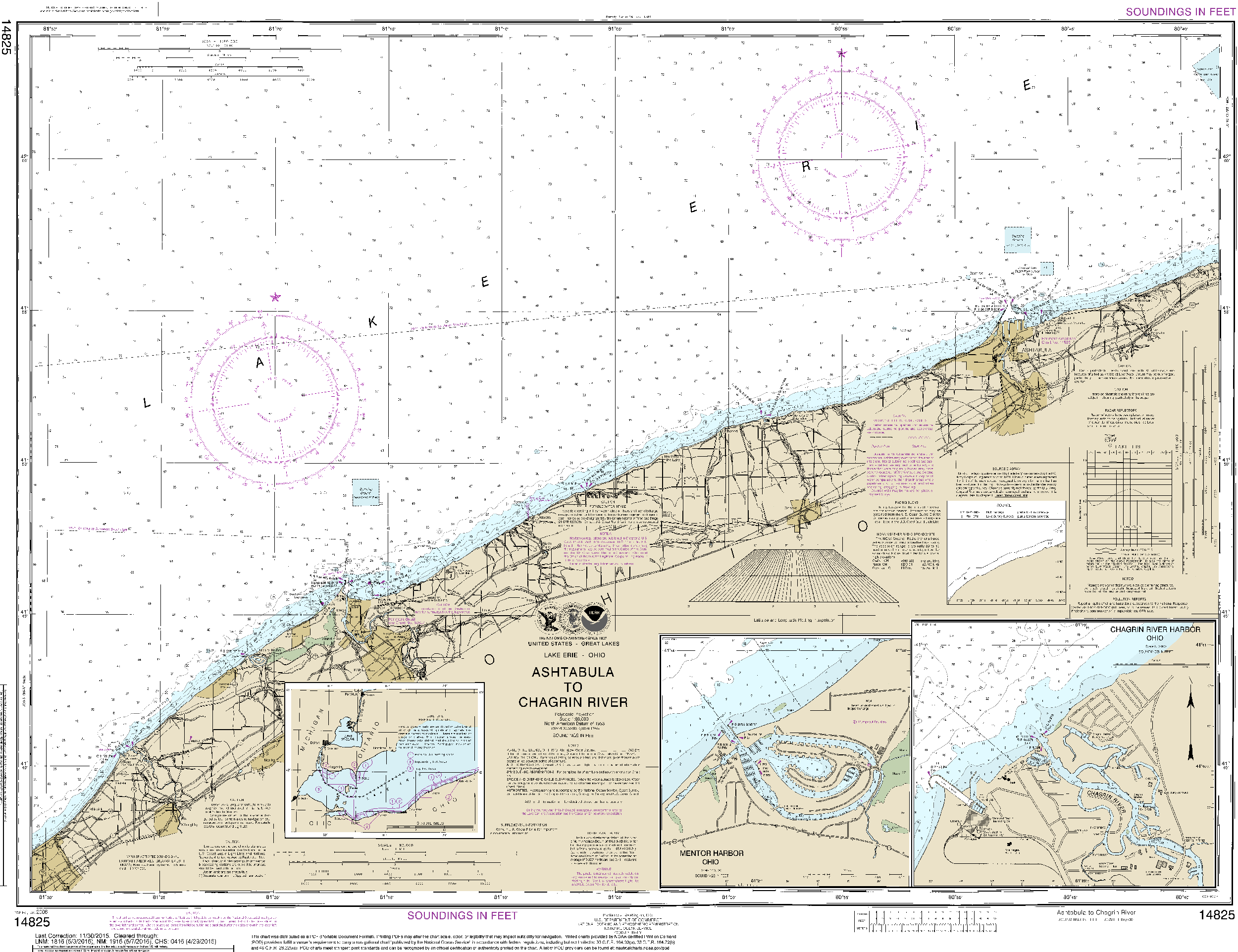 NOAA Nautical Chart 14825: Ashtabula to Chagrin River;Mentor Harbor;Chagrin River