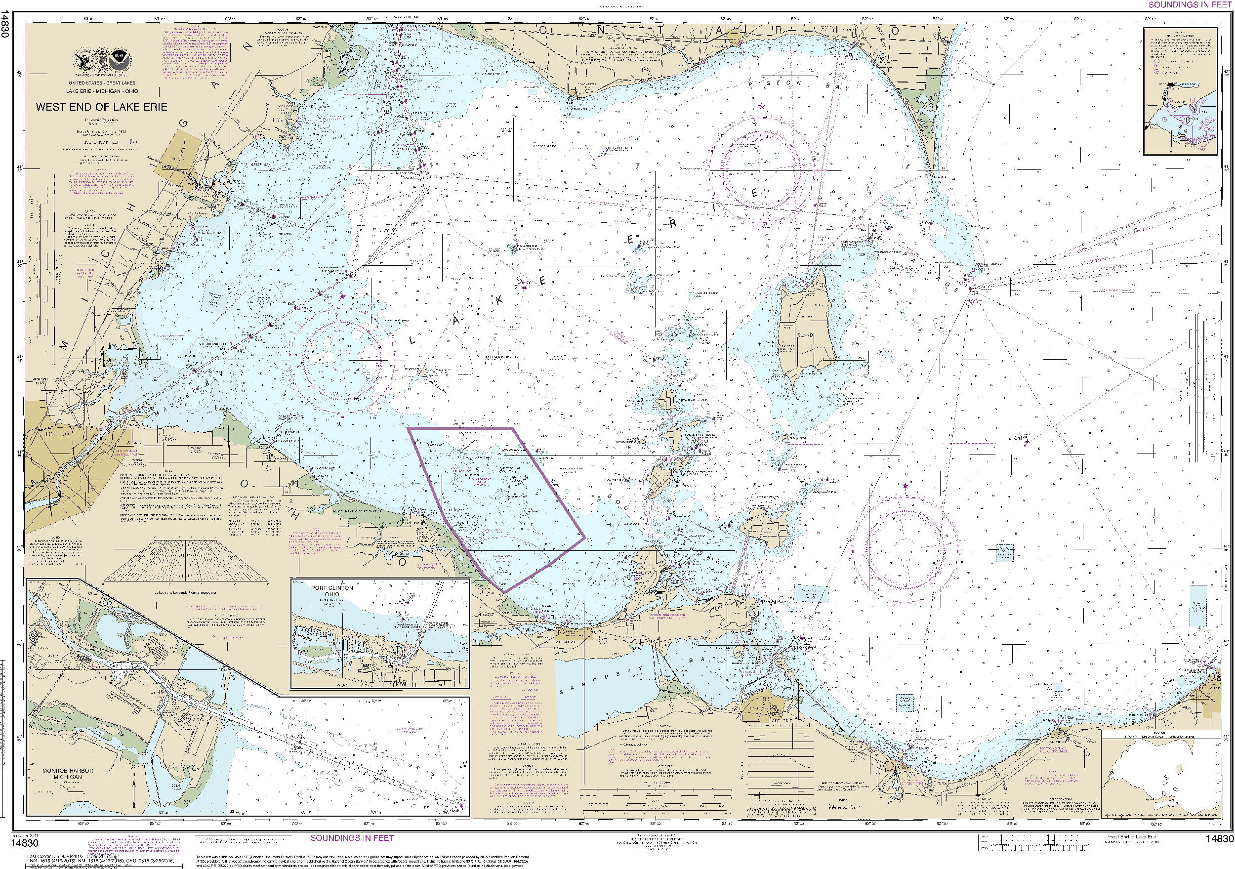 NOAA Nautical Chart 14830: West End of Lake Erie; Port Clinton Harbor; Monroe Harbor; Lorain to Detroit River; Vermilion