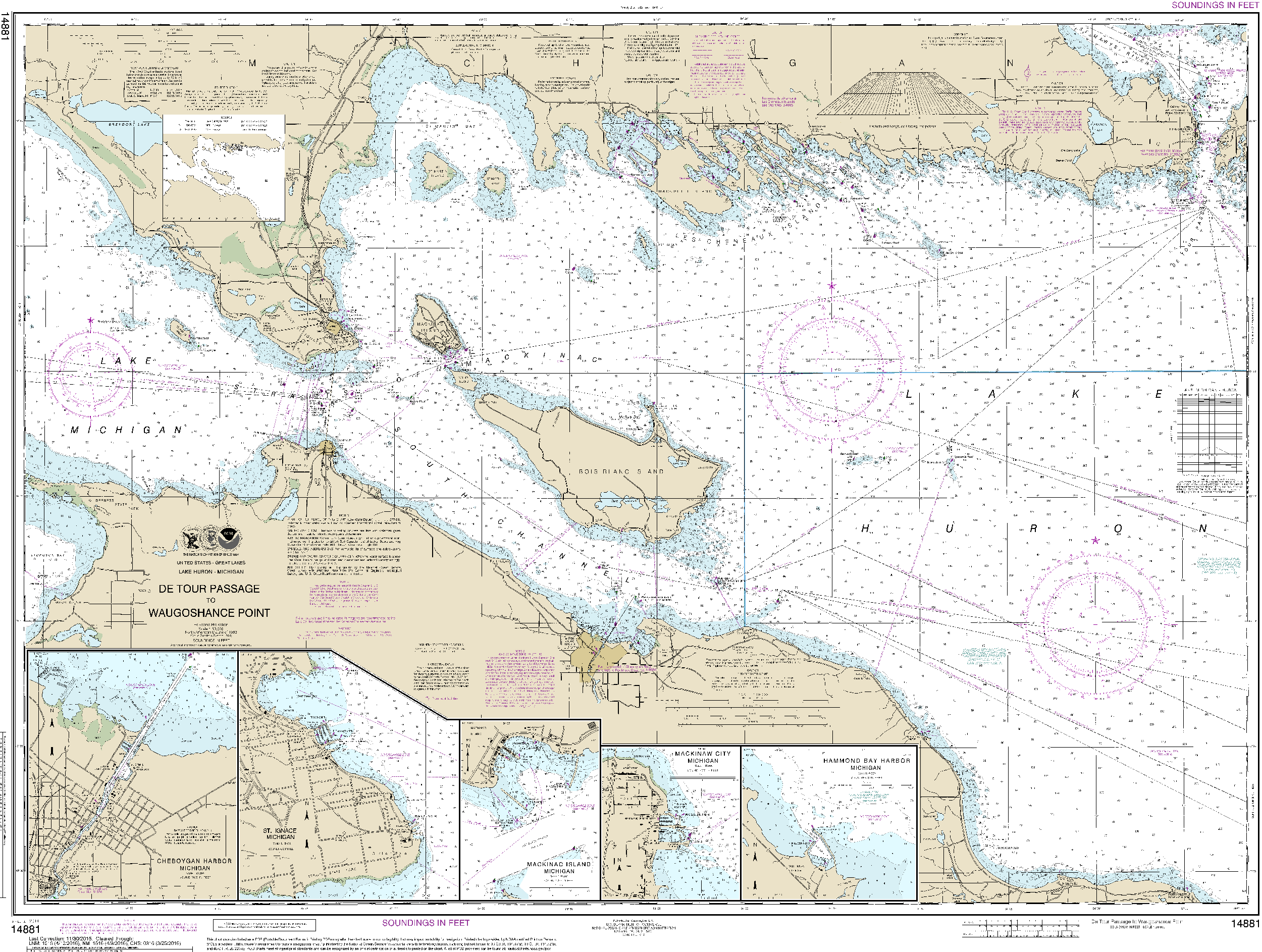 NOAA Nautical Chart 14881: Detour Passage to Waugoshance Pt.;Hammond Bay Harbor;Mackinac Island;Cheboygan;Mackinaw City;St. lgnace
