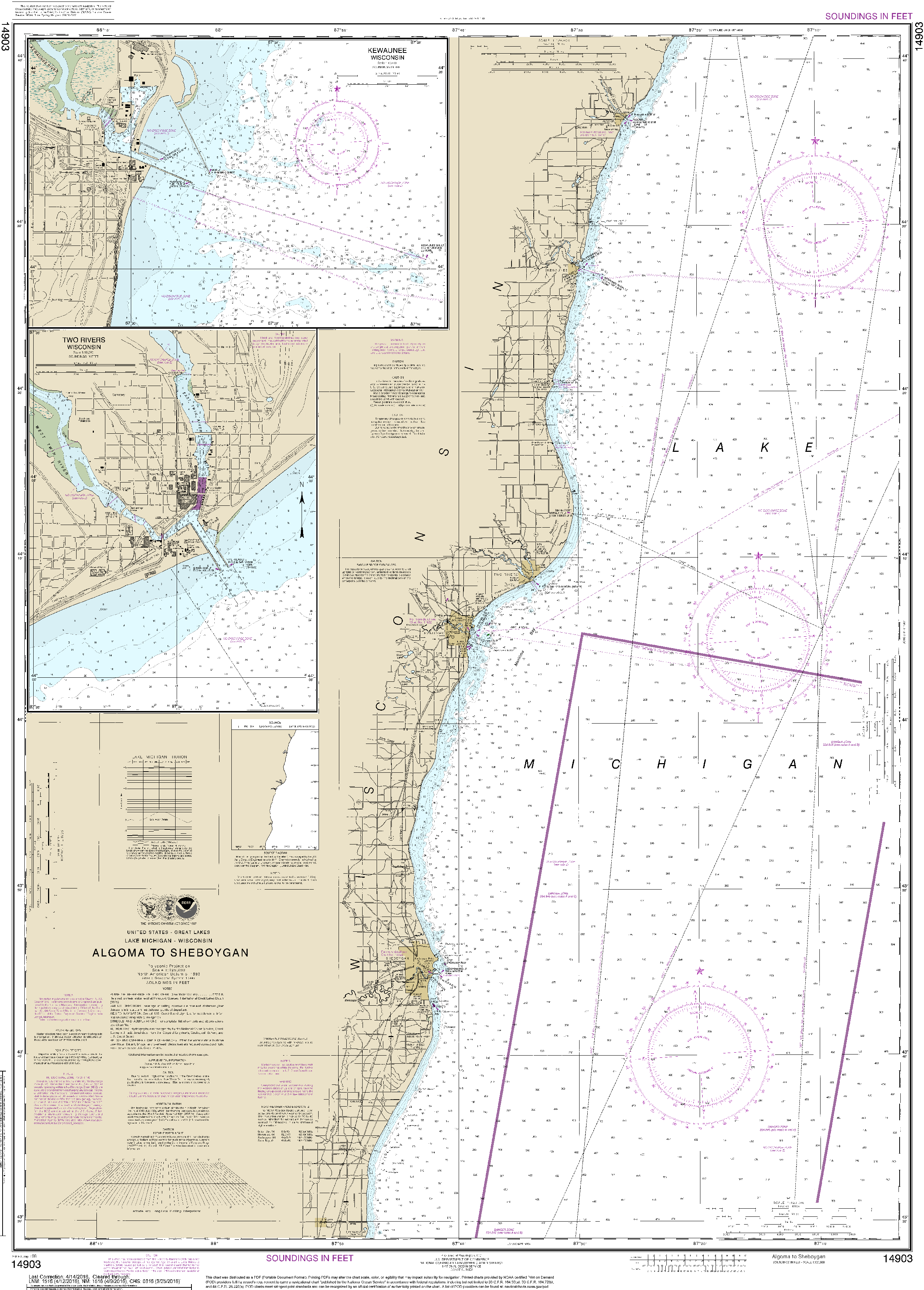 NOAA Nautical Chart 14903: Algoma to Sheboygan;Kewaunee;Two Rivers