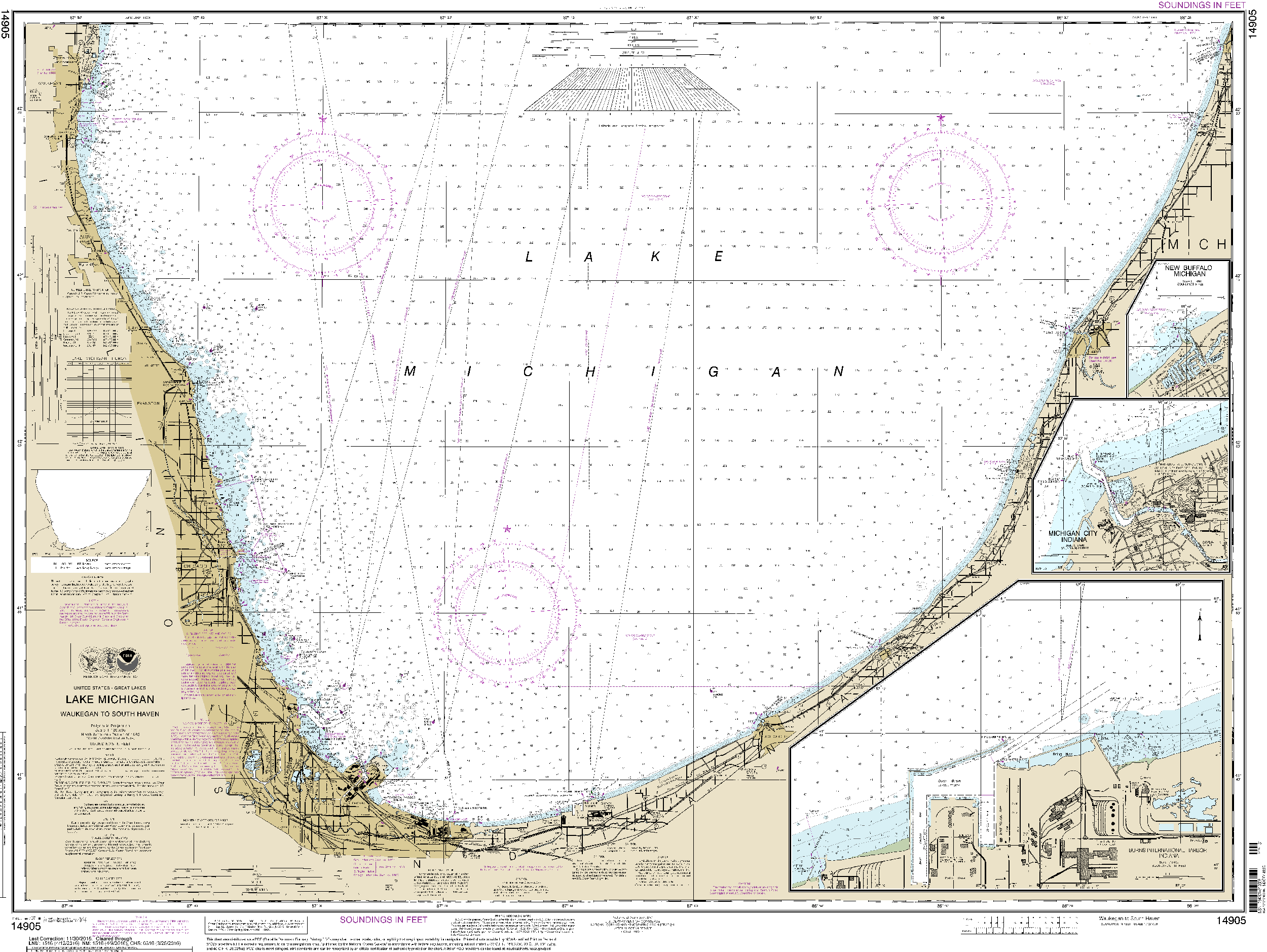 NOAA Nautical Chart 14905: Waukegan to South Haven;Michigan City;Burns International Harbor;New Buffalo