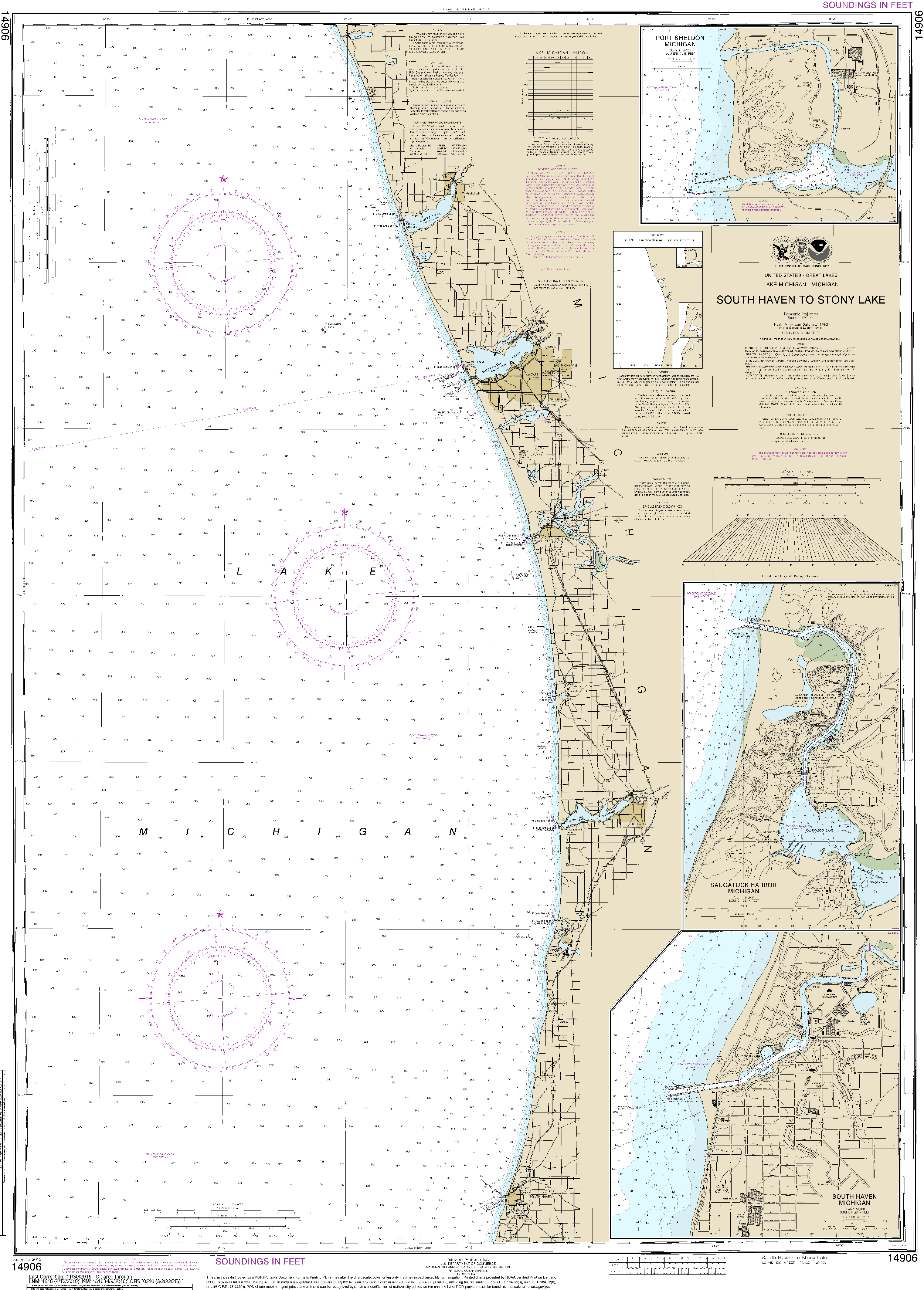 NOAA Nautical Chart 14906: South Haven to Stony Lake;South Haven;Port Sheldon;Saugatuck Harbor