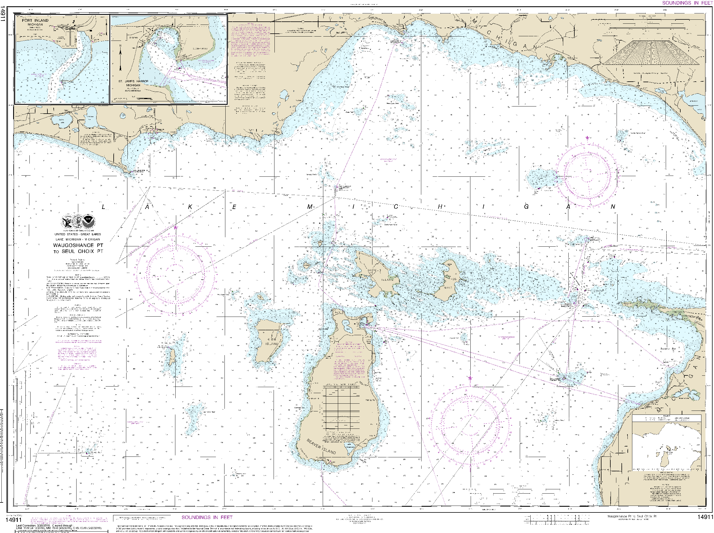 NOAA Nautical Chart 14911: Waugoshance Point to Seul Choix Point, including Beaver Island Group;Port Inland;Beaver Harbor