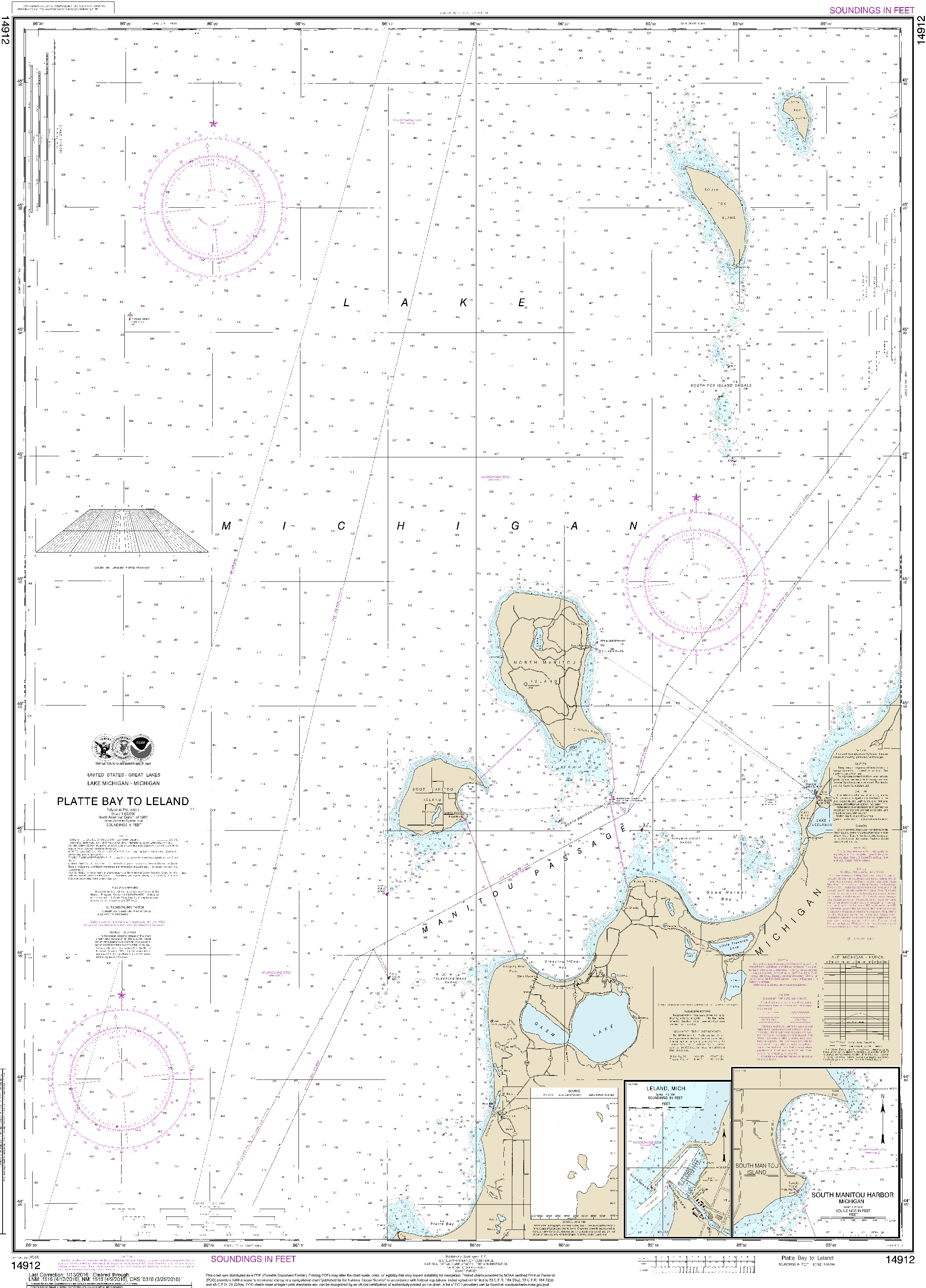 NOAA Nautical Chart 14912: Platte Bay to Leland;Leland;South Manitou Harbor