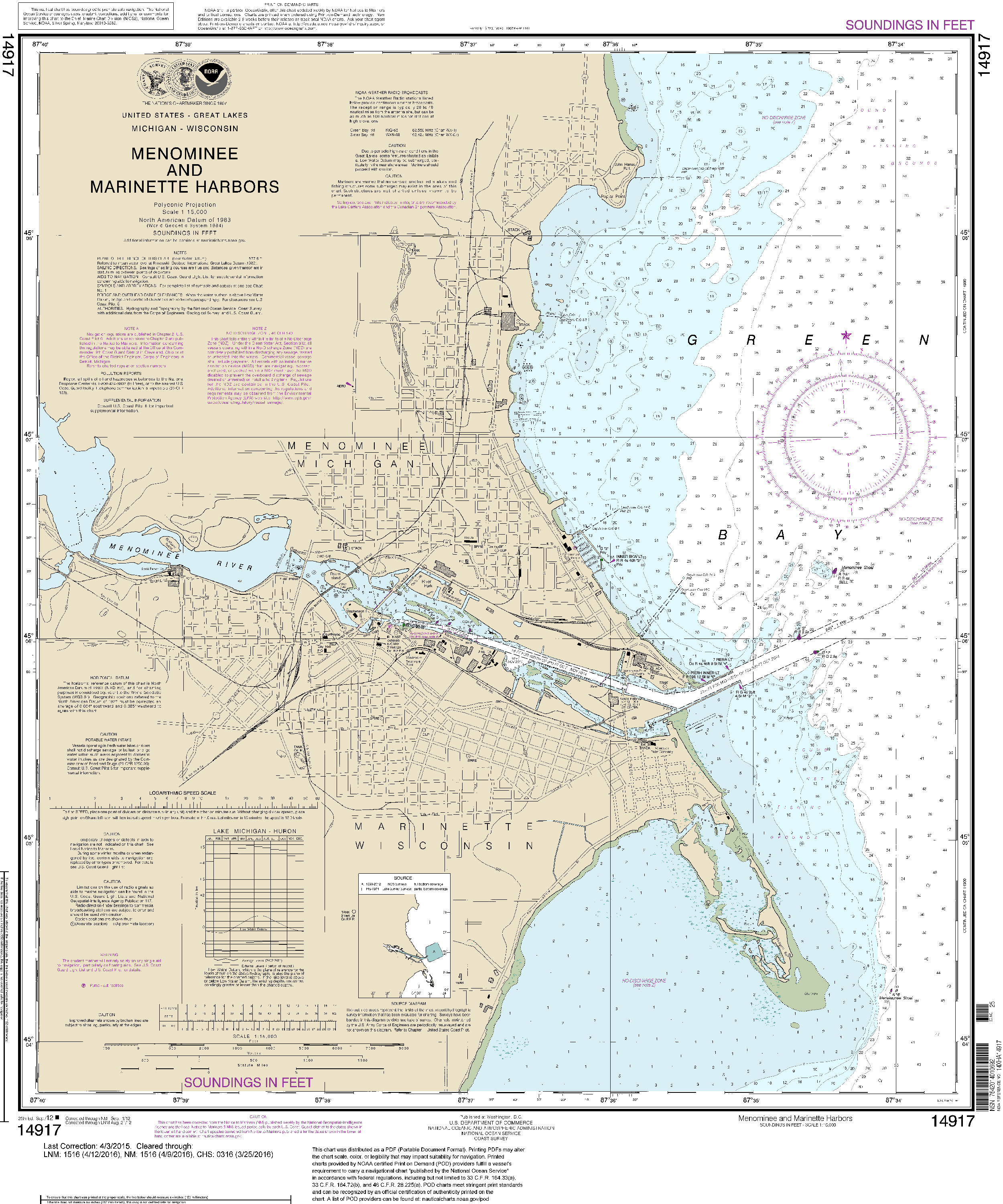 NOAA Nautical Chart 14917: Menominee and Marinette Harbors