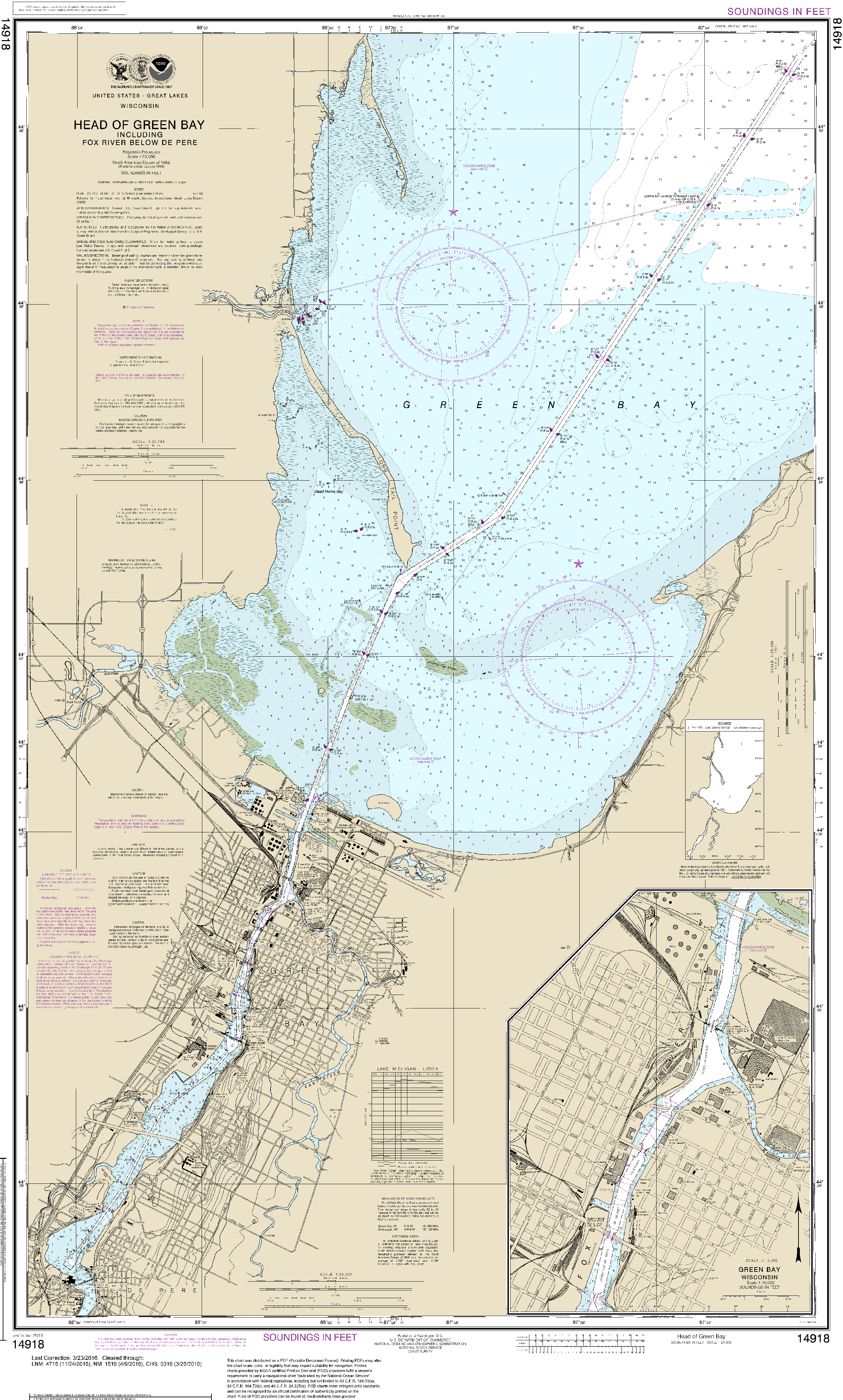 NOAA Nautical Chart 14918: Head of Green Bay, including Fox River below De Pere;Green Bay