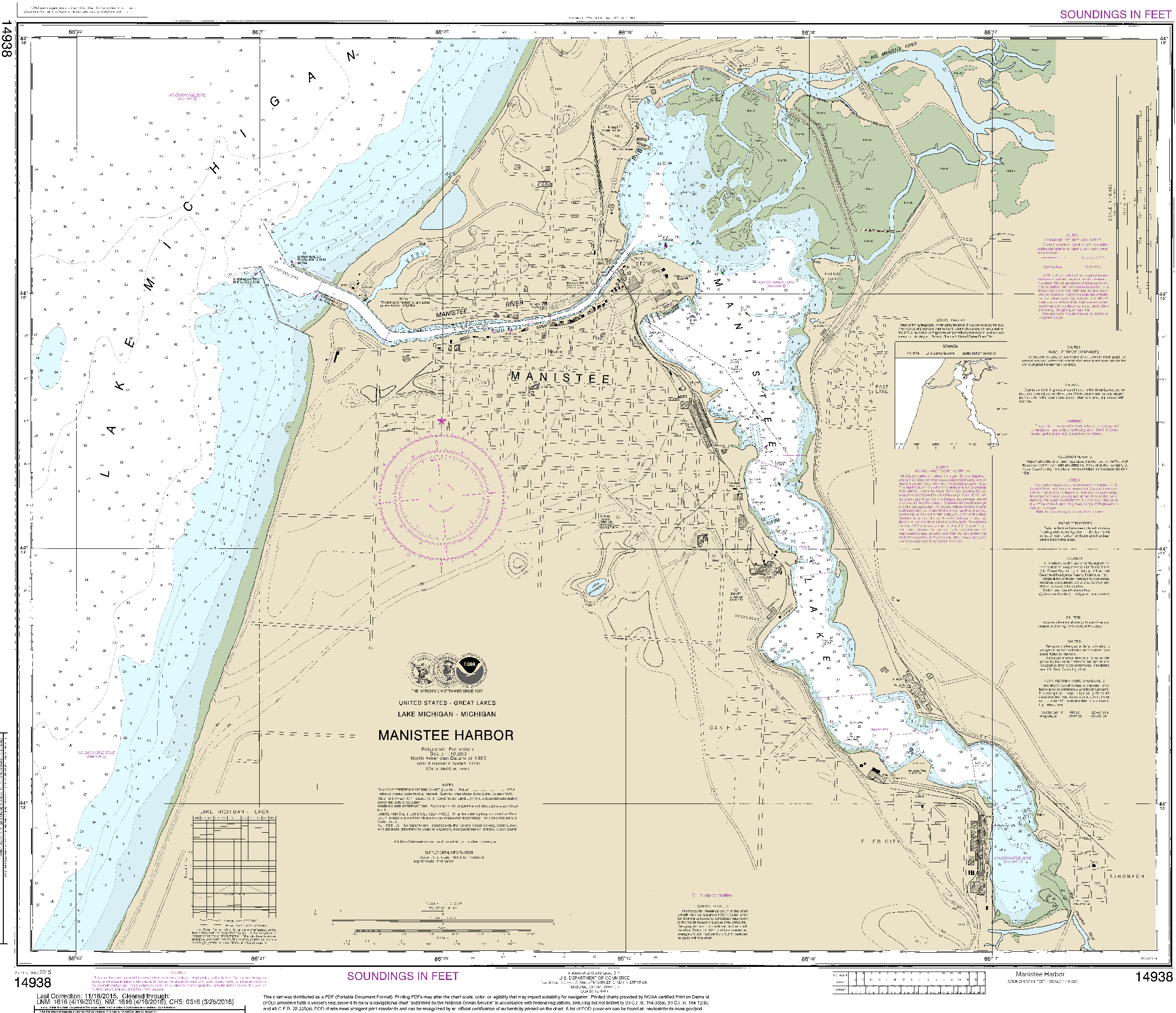 NOAA Nautical Chart 14938: Manistee Harbor and Manistee Lake