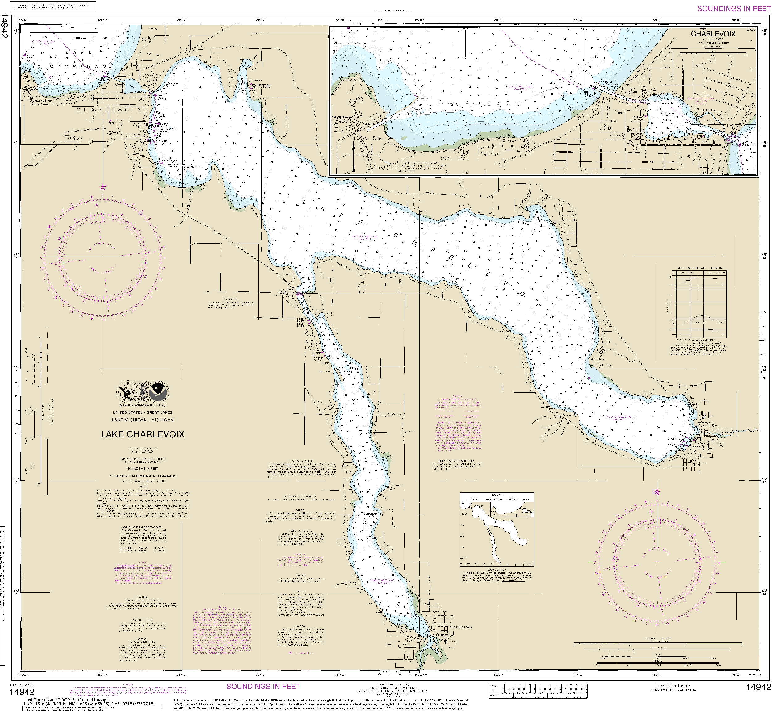 NOAA Nautical Chart 14942: Lake Charlevoix;Charlevoix, South Point to Round Lake