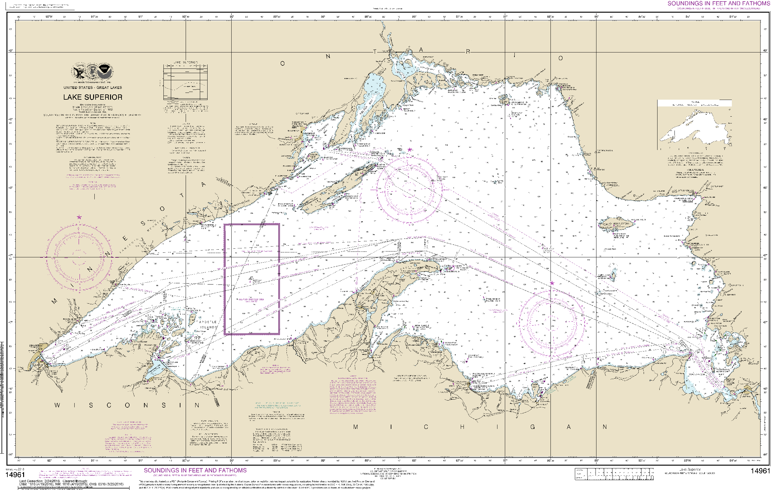NOAA Nautical Chart 14961: Lake Superior (Mercator Projection)