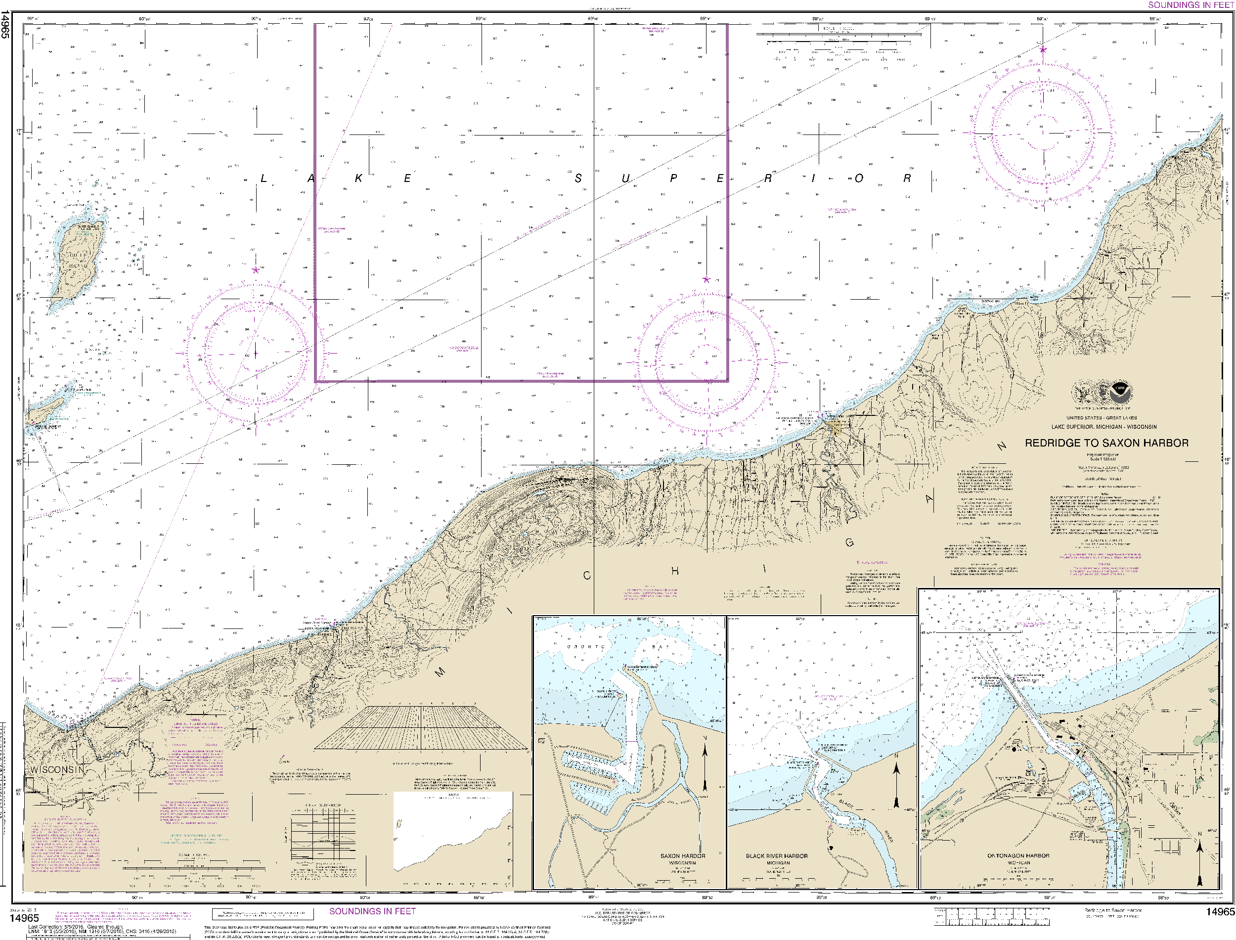 NOAA Nautical Chart 14965: Redridge to Saxon Harbor;Ontonagon harbor;Black River Harbor;Saxon Harbor