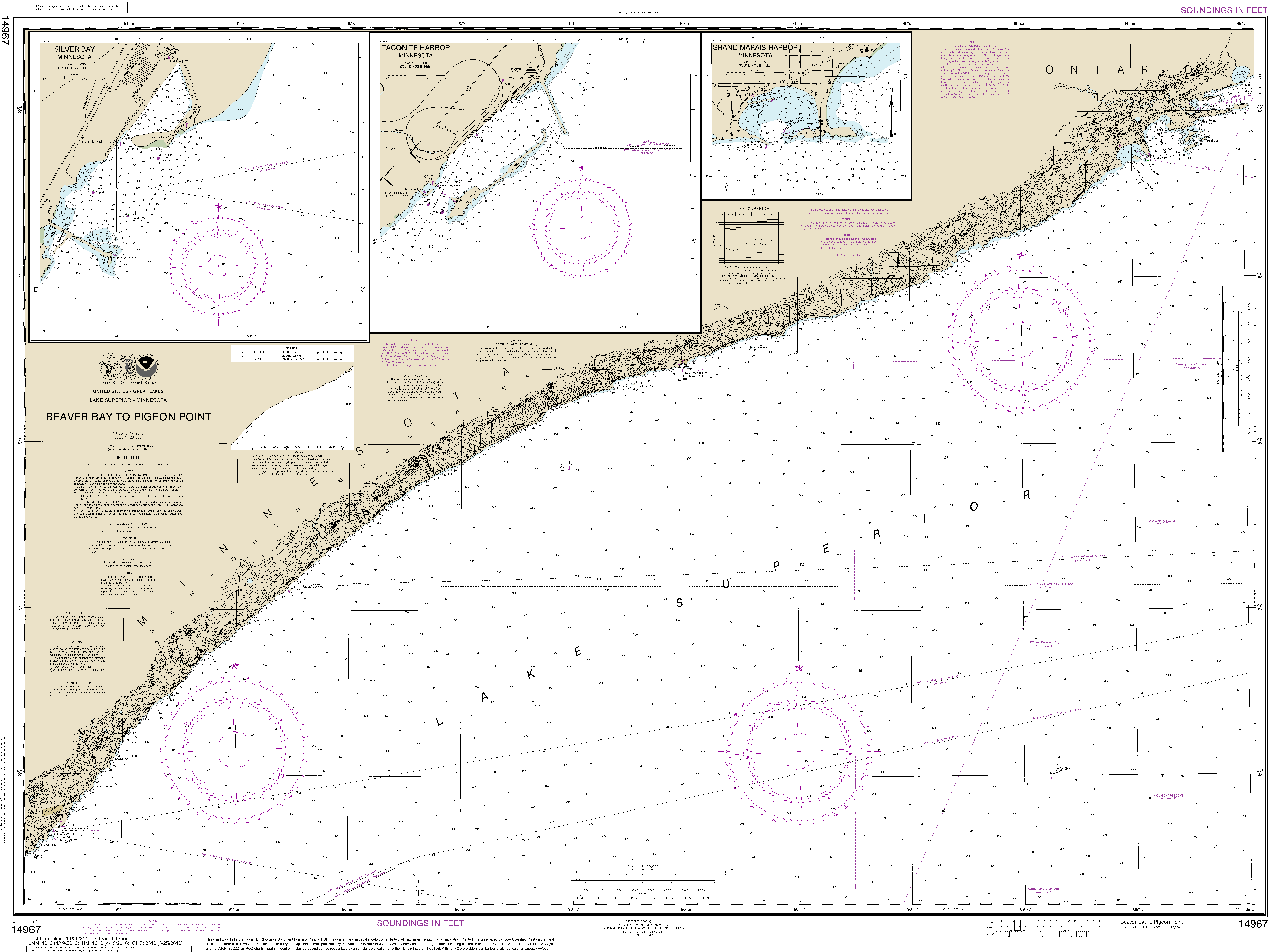 NOAA Nautical Chart 14967: Beaver Bay to Pigeon Point;Silver Bay Harbor;Taconite Harbor;Grand Marais Harbor