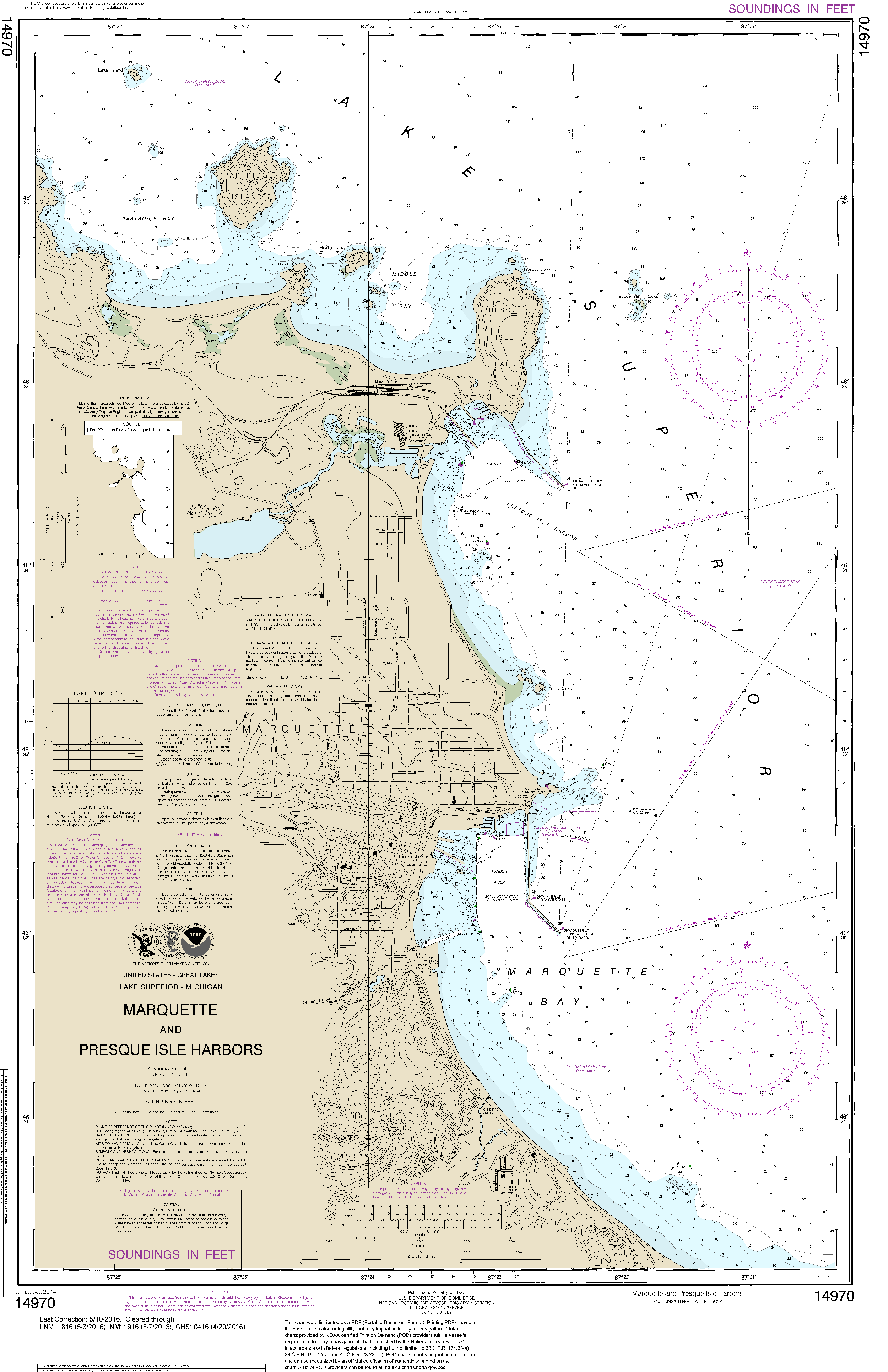 NOAA Nautical Chart 14970: Marquette and Presque Isle Harbors