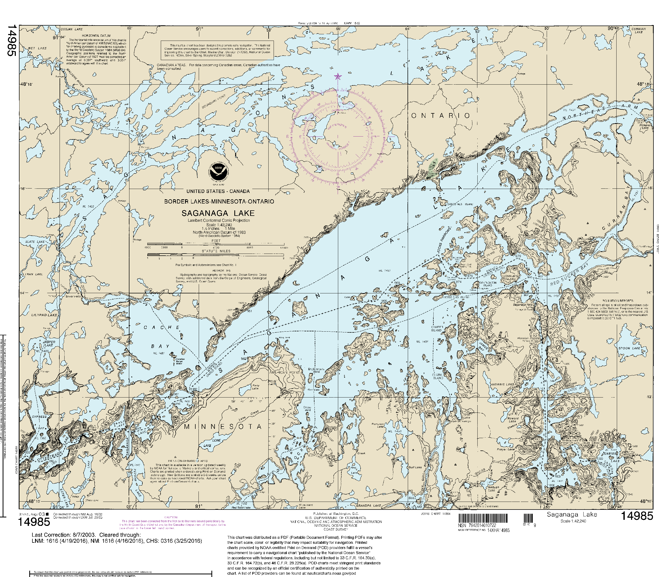 NOAA Nautical Chart 14985: Saganaga Lake