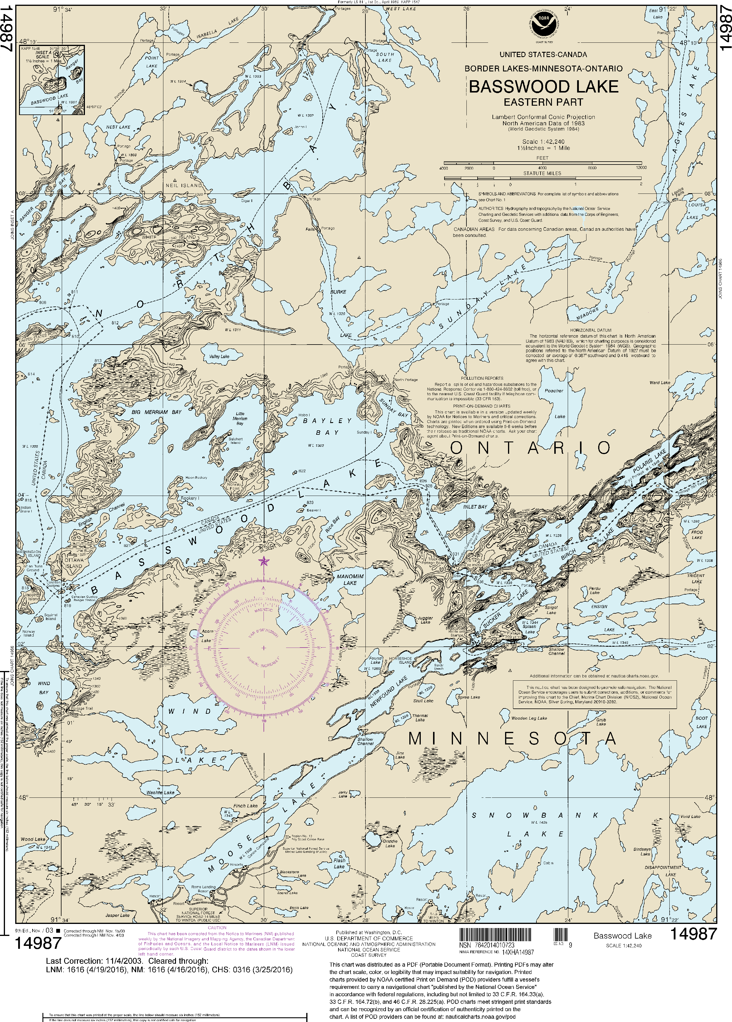 NOAA Nautical Chart 14987: Basswood Lake, Eastern Part