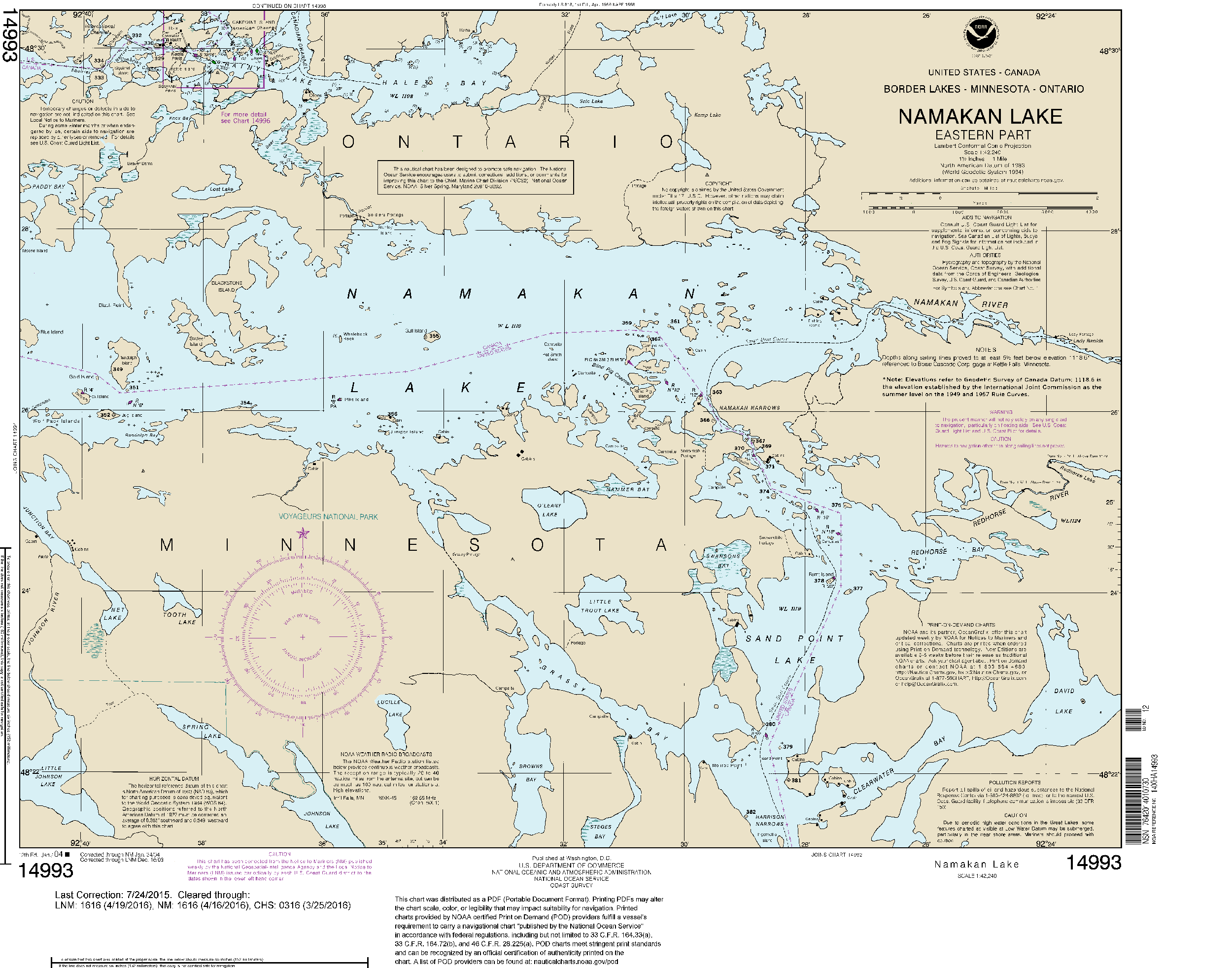 NOAA Nautical Chart 14993: Namakan Lake, Eastern Part