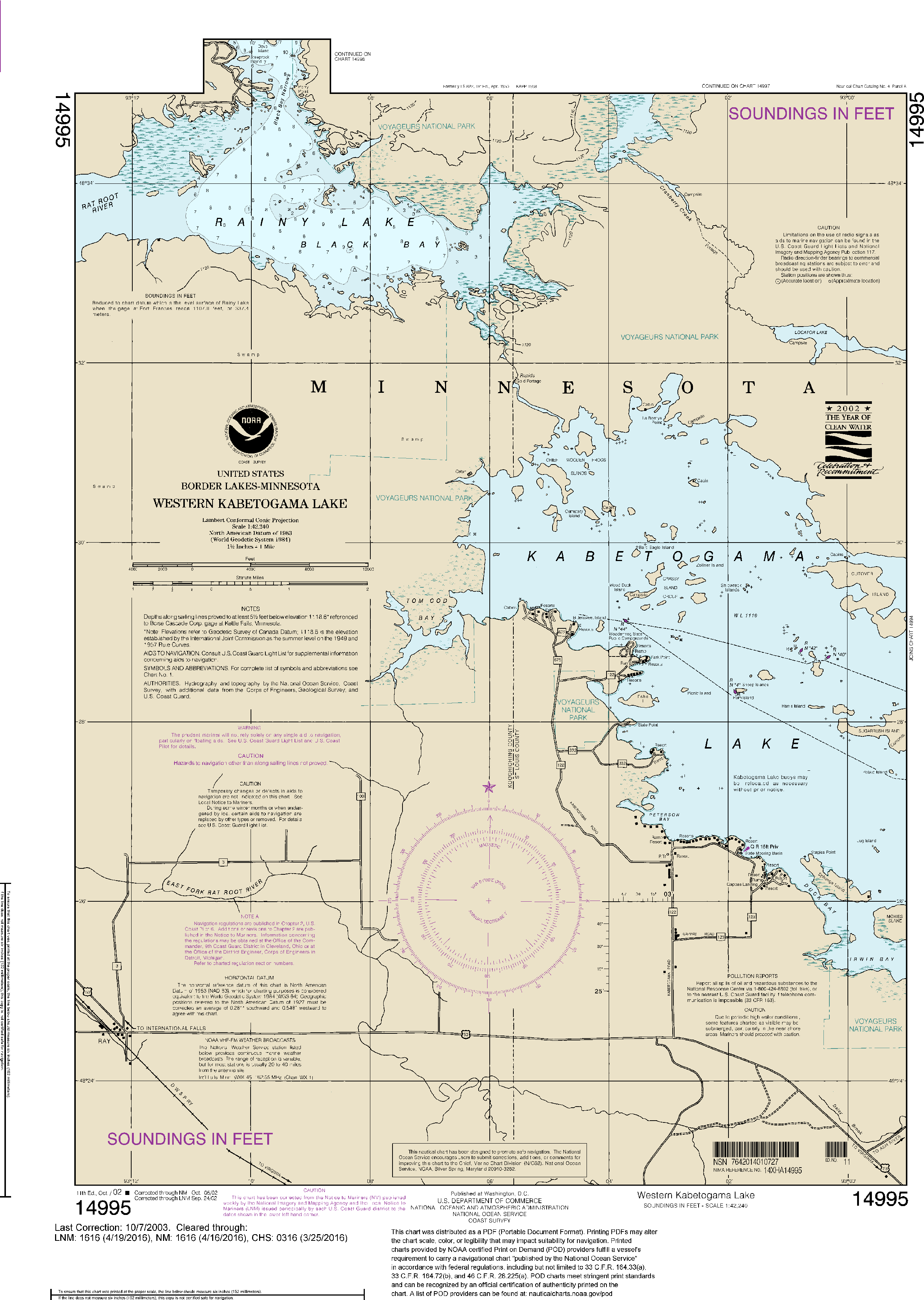 NOAA Nautical Chart 14995: Western Kabetogama Lake