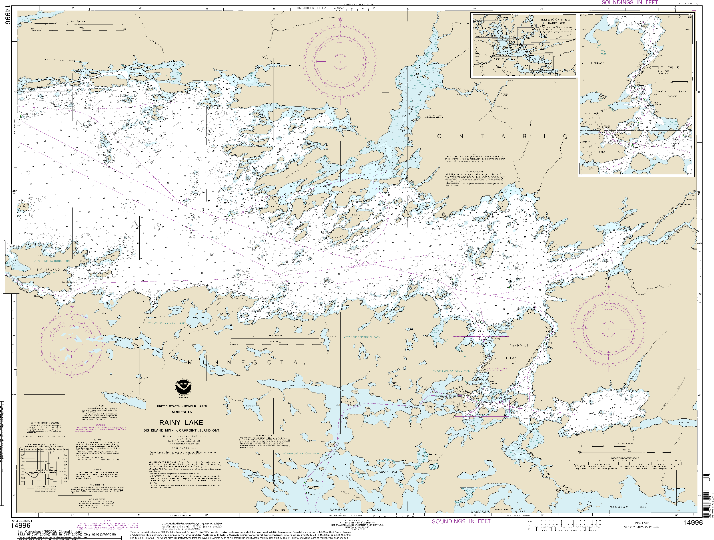 NOAA Nautical Chart 14996: Rainy Lake-Big Island, Minn., to Oakpoint Island, Ont.;Kettle Falls