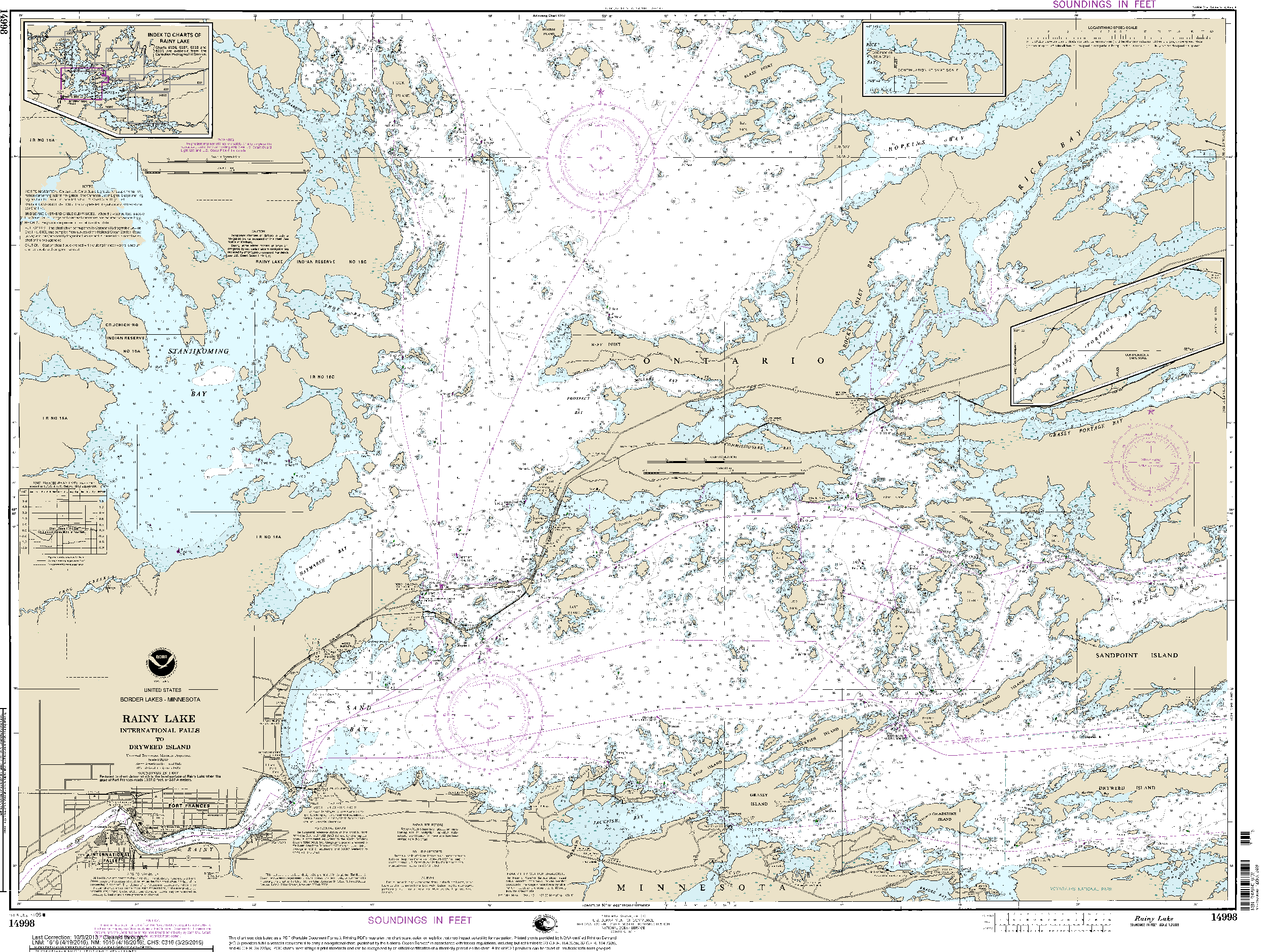 NOAA Nautical Chart 14998: Rainy Lake-International Falls to Dryweed Island