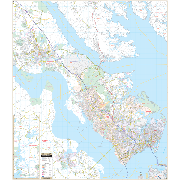 Virginia Peninsula, Va Wall Map - Large Laminated