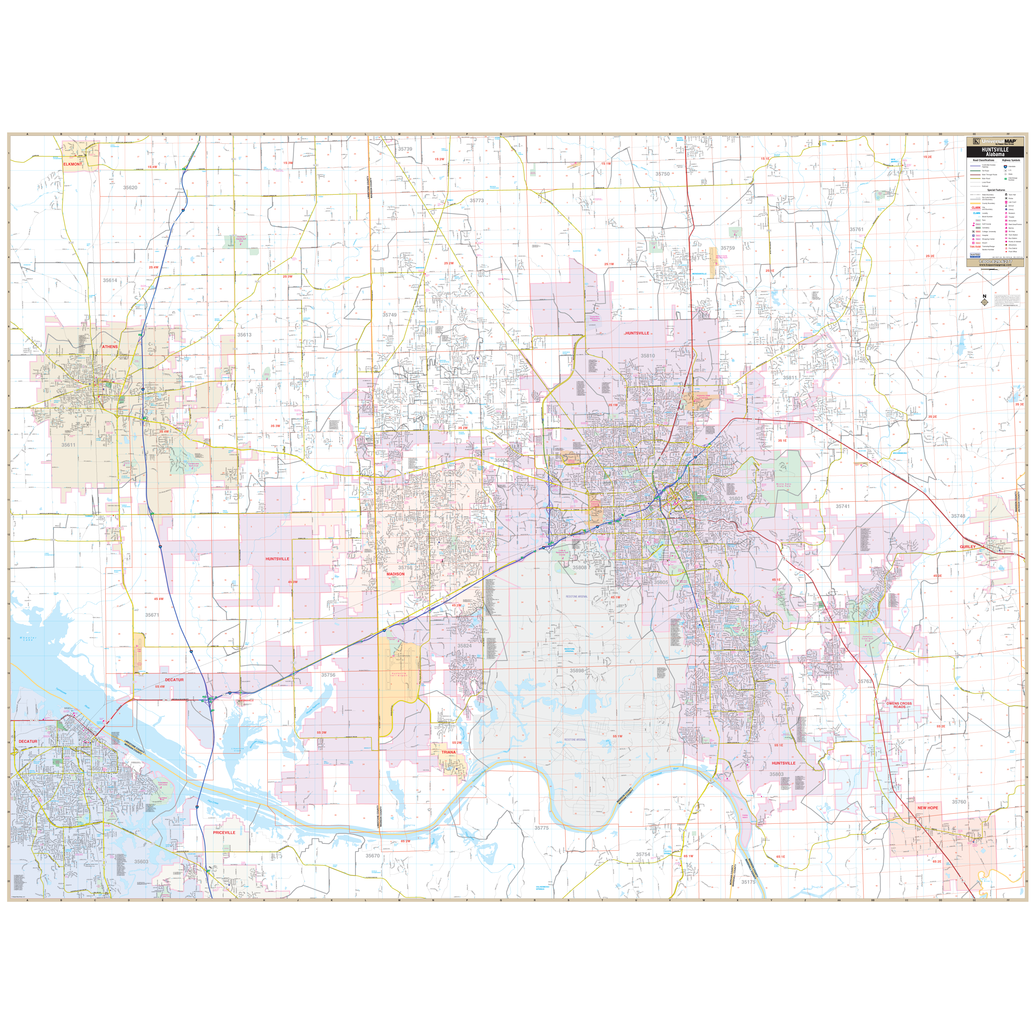 Huntsville, Al Wall Map - Large Laminated