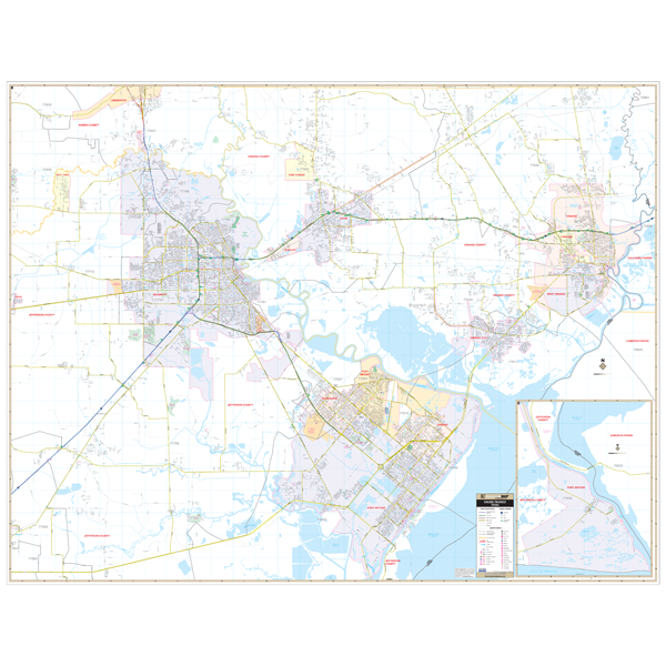 Golden Triangle, Tx Wall Map - Large Laminated