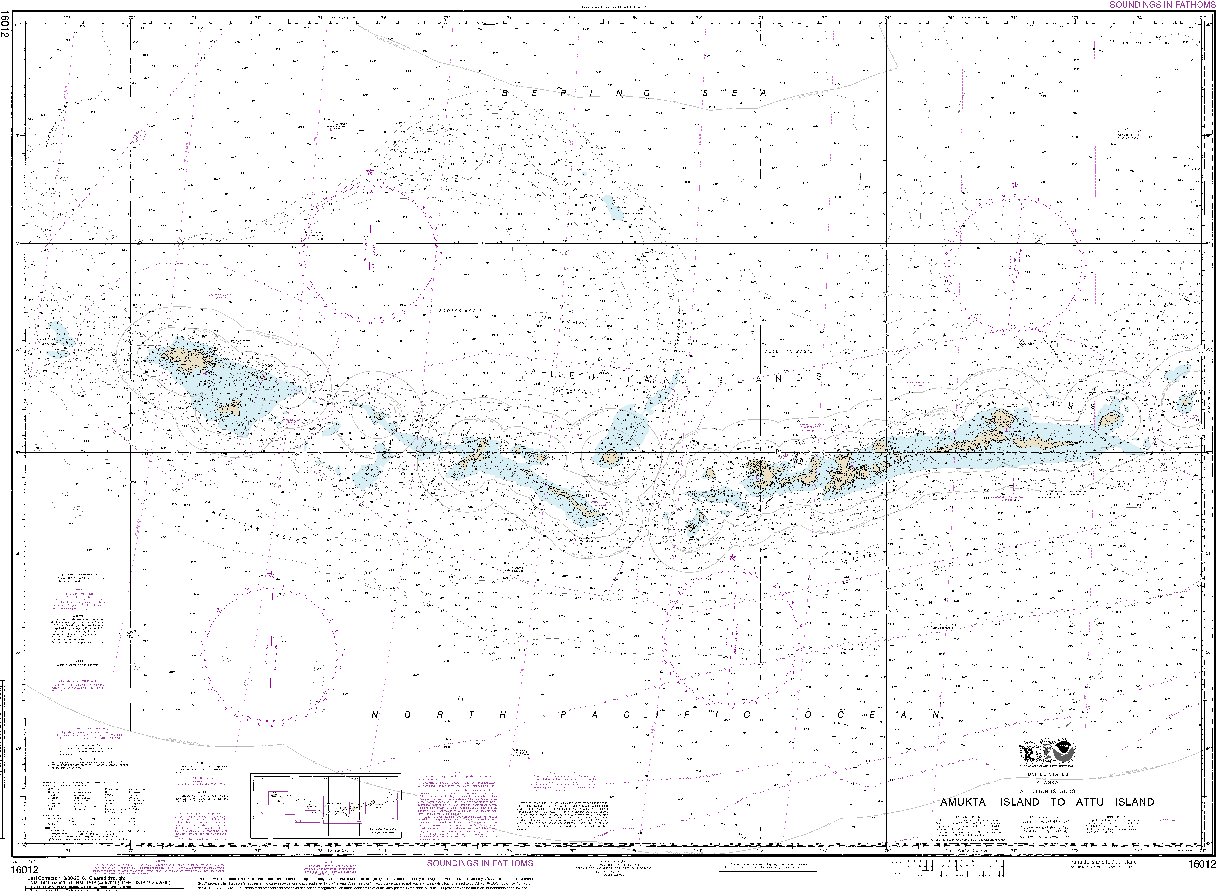 NOAA Nautical Chart 16012: Aleutian Islands Amukta Island to Attu Island