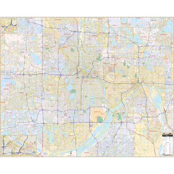Minneapolis And St Paul, Mn Wall Map - Large Laminated