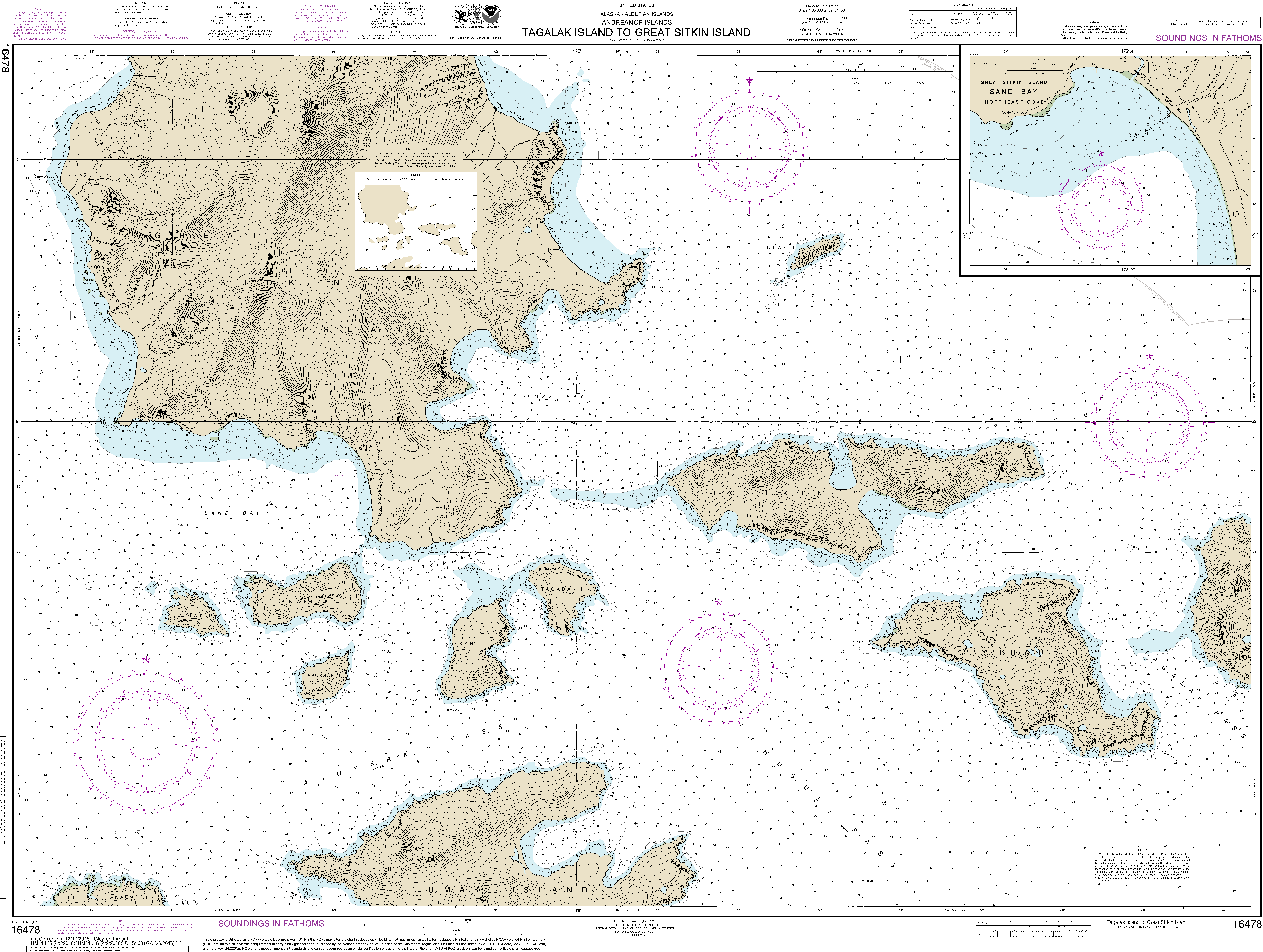 NOAA Nautical Chart 16478: Tagalak Island to Great Sitkin Island;Sand Bay-Northeast Cove