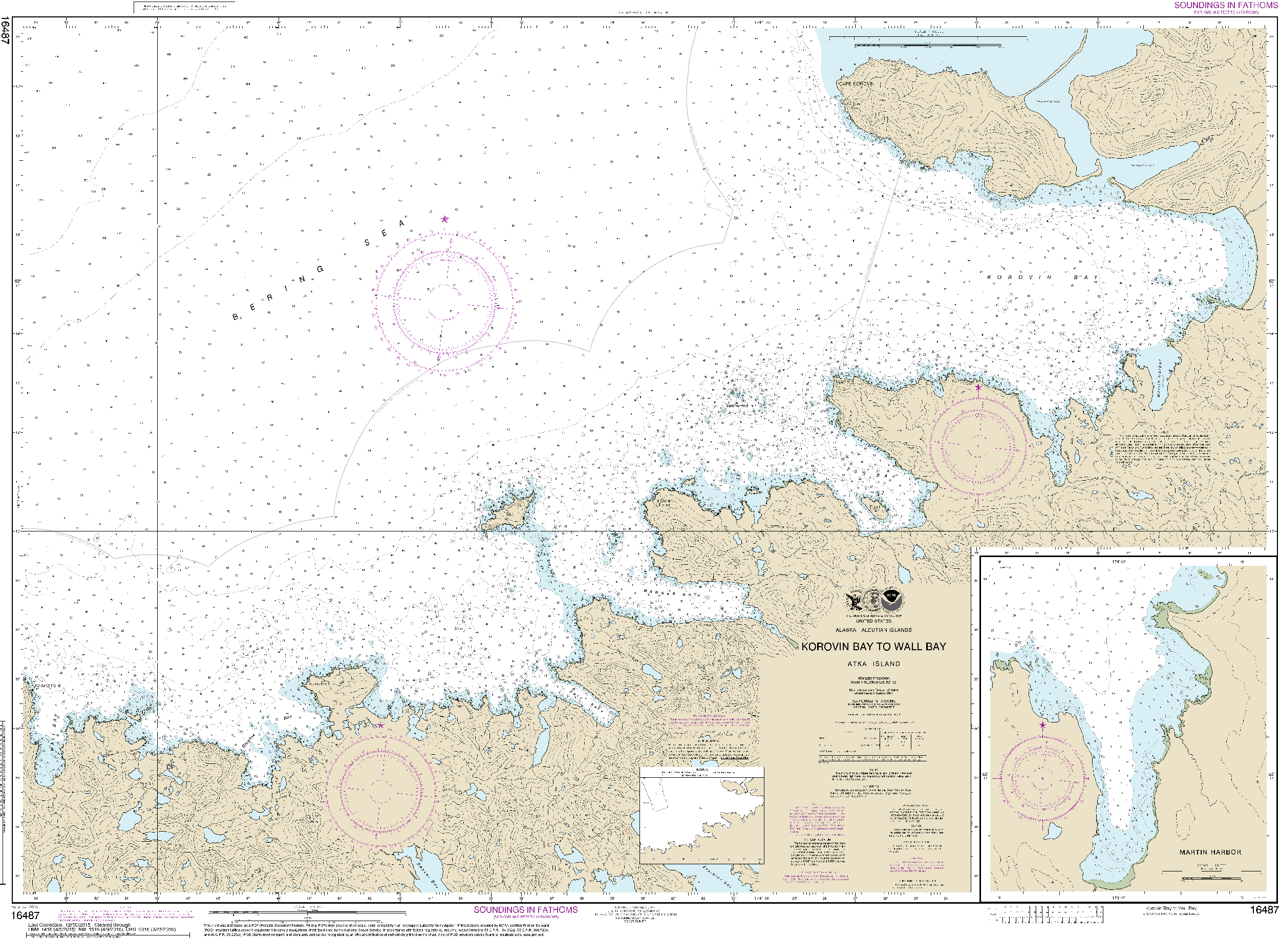 NOAA Nautical Chart 16487: Korovin Bay to Wall Bay-Atka Island;Martin Harbor