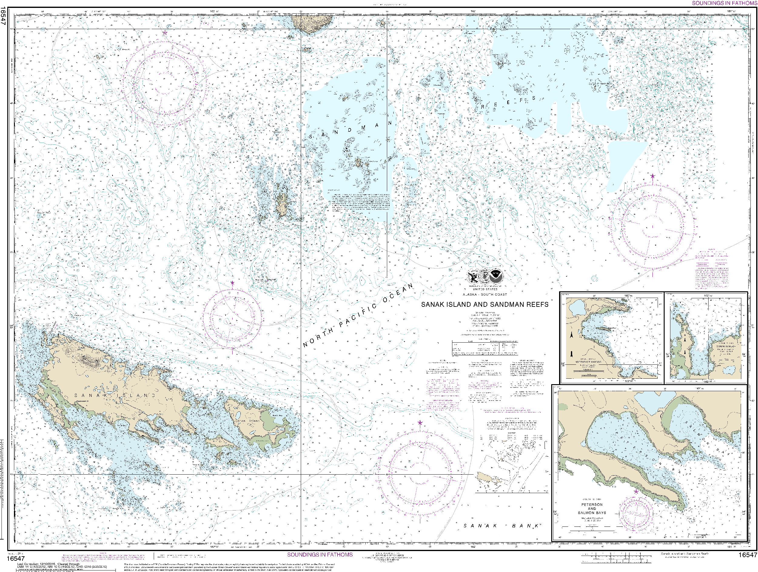 NOAA Nautical Chart 16547: Sanak Island and Sandman Reefs;Northeast Harbor;Peterson and Salmon Bays;Sanak Harbor