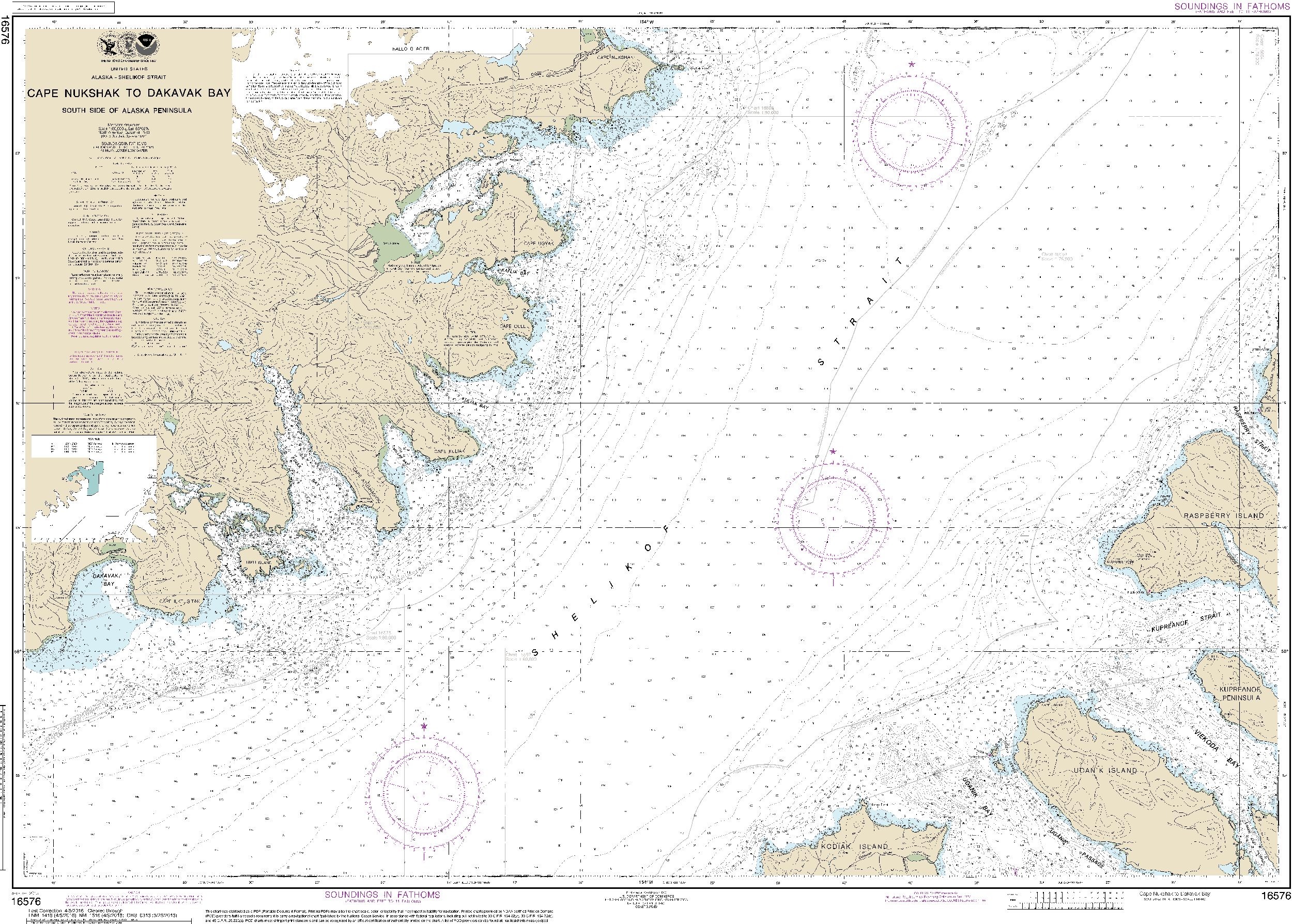 NOAA Nautical Chart 16576: Shelikof Strait-Cape Nukshak to Dakavak Bay